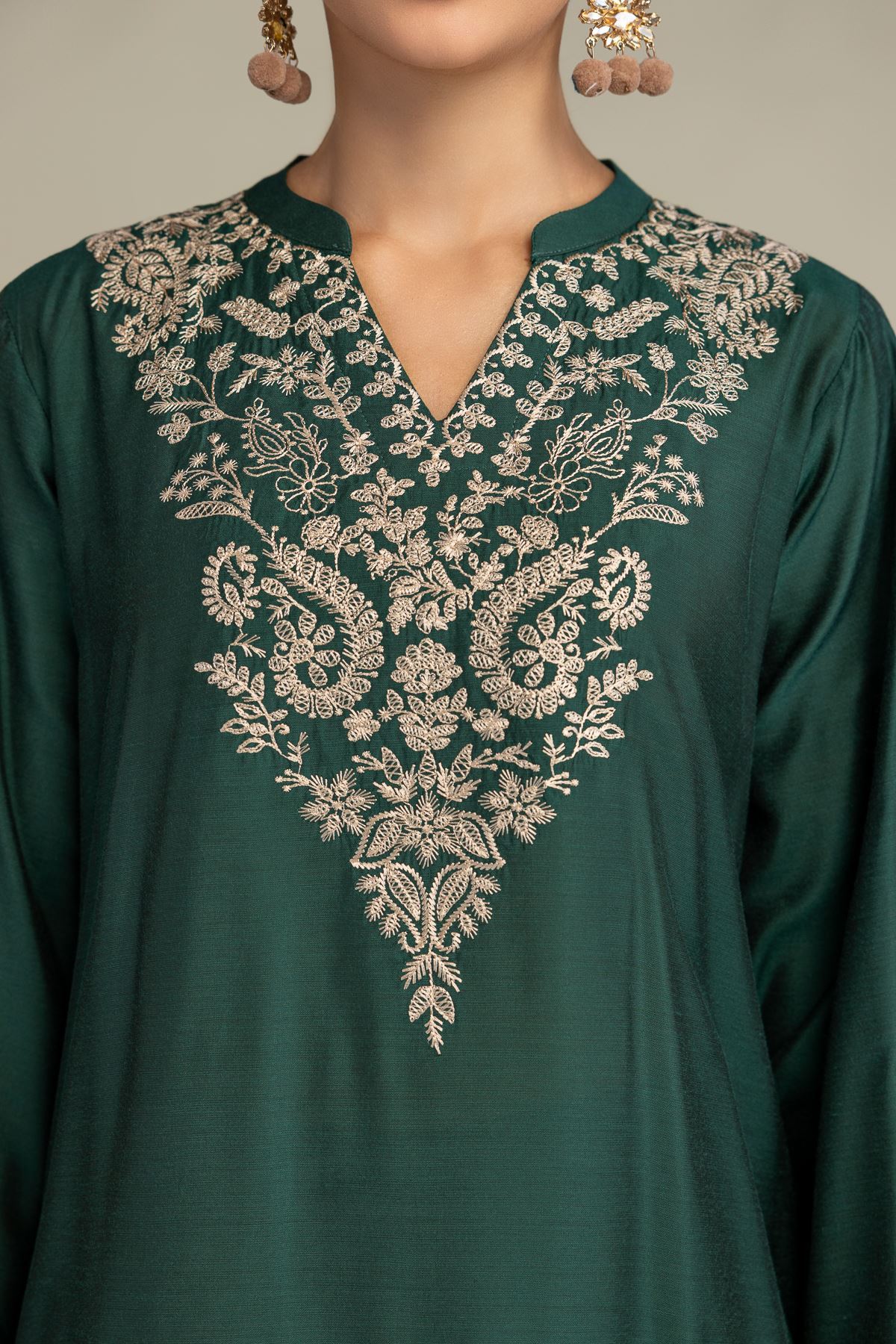 Printed Raw Silk Floral Green Kurta - 1-26-322-B-A1-VG