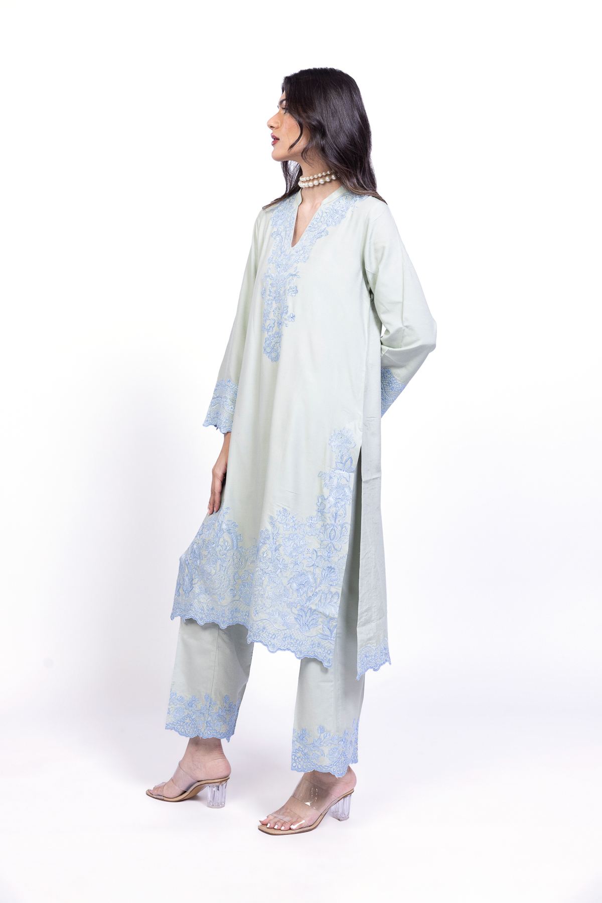 Embroidered Raw Silk Pants - 25-10-10S6-07TB-VG