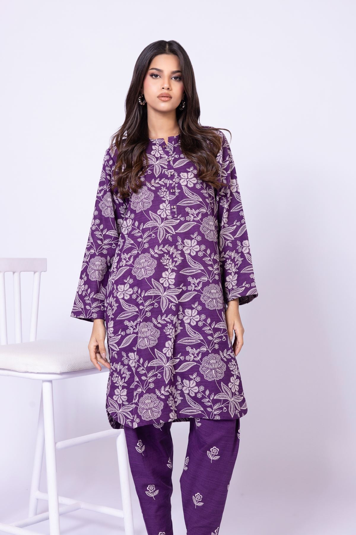 Printed Khaddar Kurta - 25-10-12E4-05TA-VG
