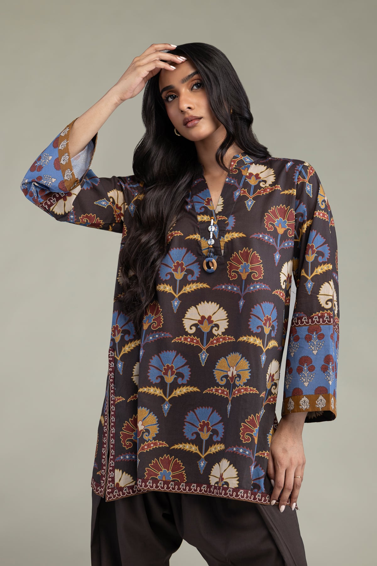 Printed Cambric Floral Cambric Kurta - 1-26-303-B-A1-VG