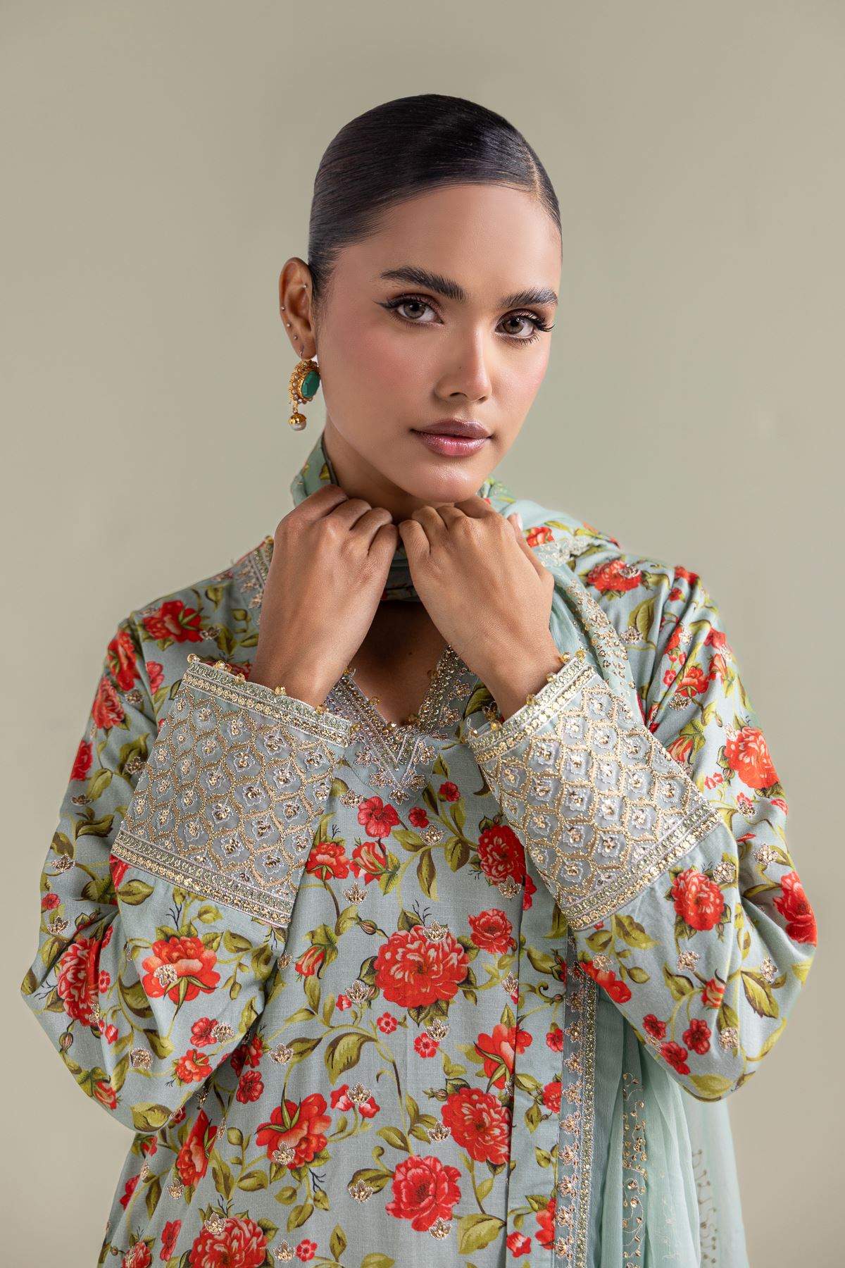 Embroidered Chiffon Floral 3-piece Set - 1-26-143-A-F-VG