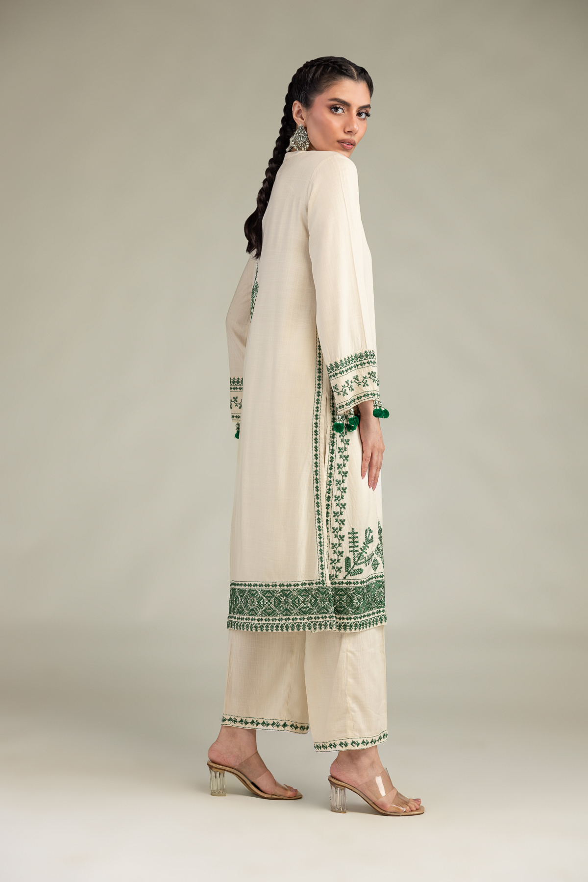 Embroidered Raw Silk Raw Silk Pants - 2-26-202-A-D-VG