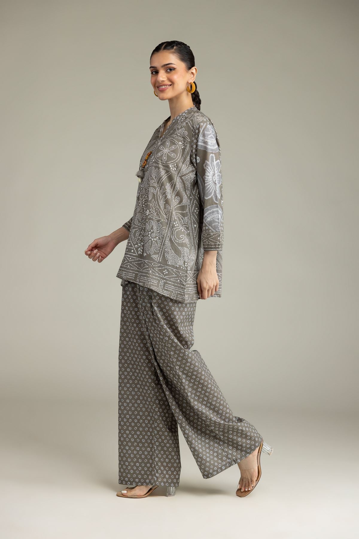 Printed Viscose Crepe Gray Viscose Trousers - 8-26-206-A-A1-VG