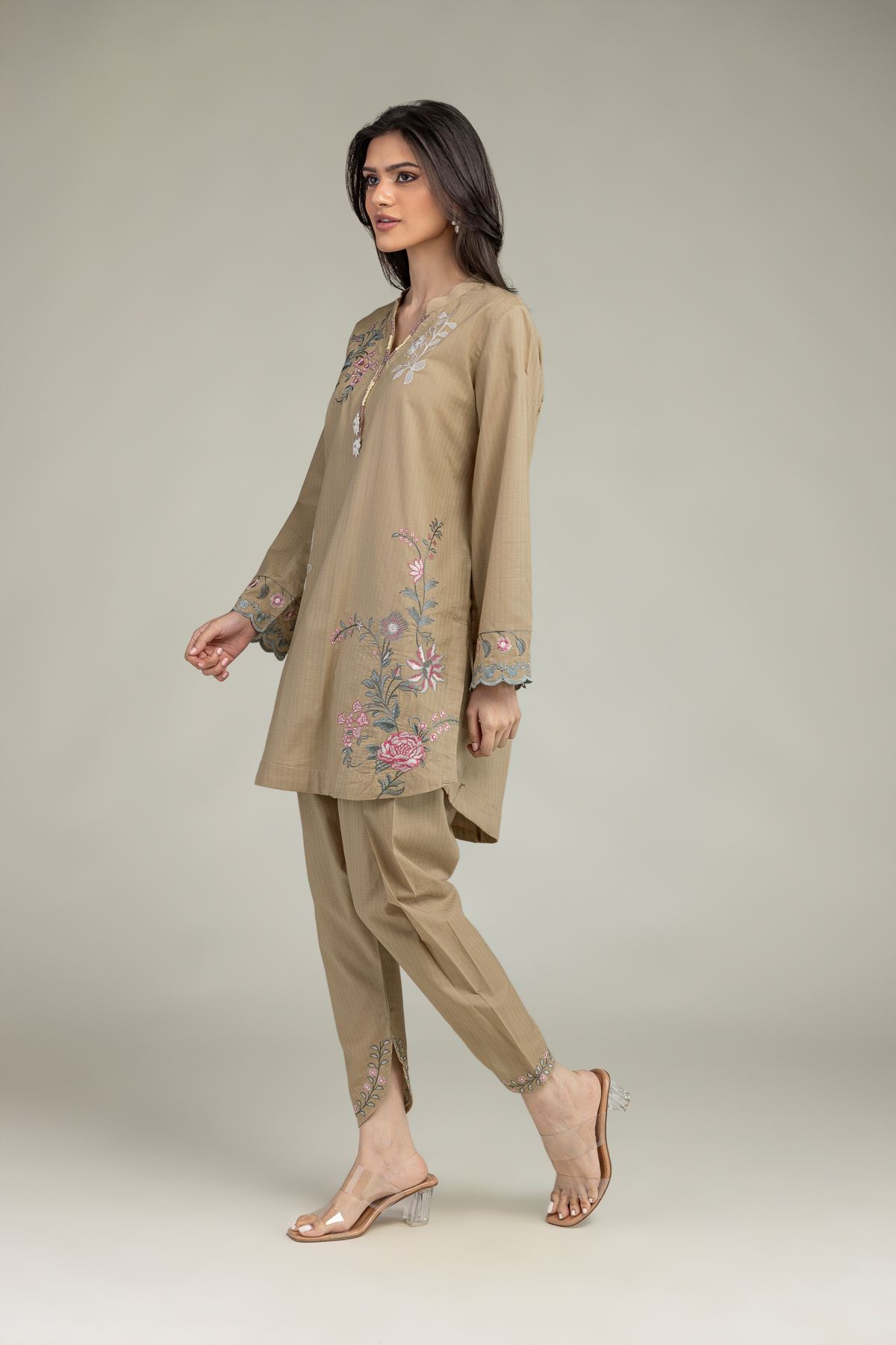 Embroidered Cotton Dobby Floral Beige Shalwar - 1-26-225-A-G2-VG