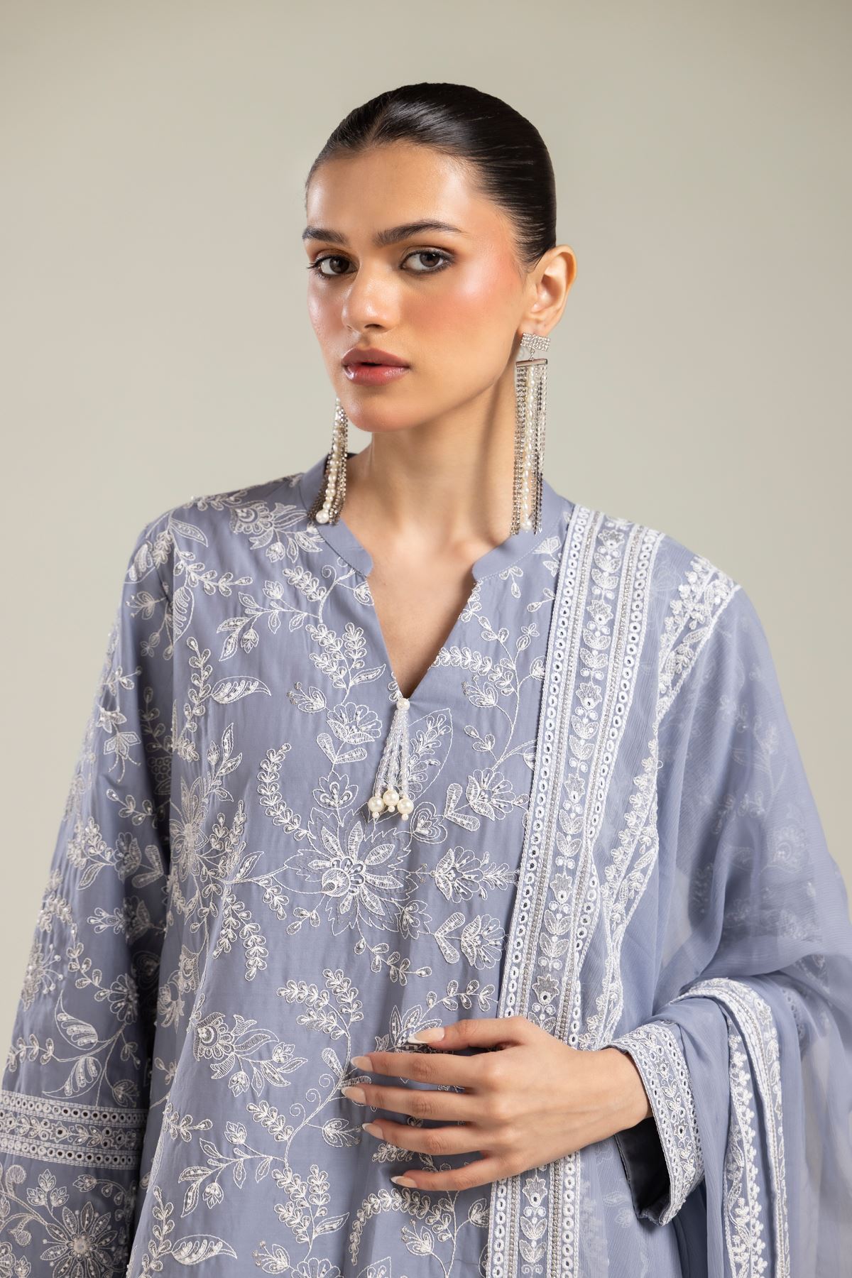 Embroidered Raw Silk 3 Piece Co-ord Set - 25-09-11E3-11TB-VG