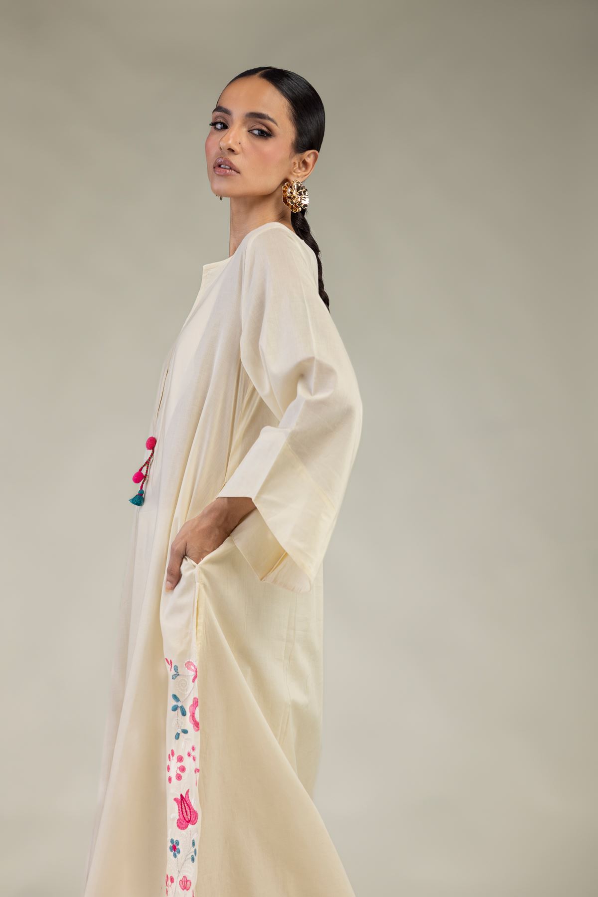 Embroidered Cambric Long Floral Kurta - 1-26-327-A-J1-VG