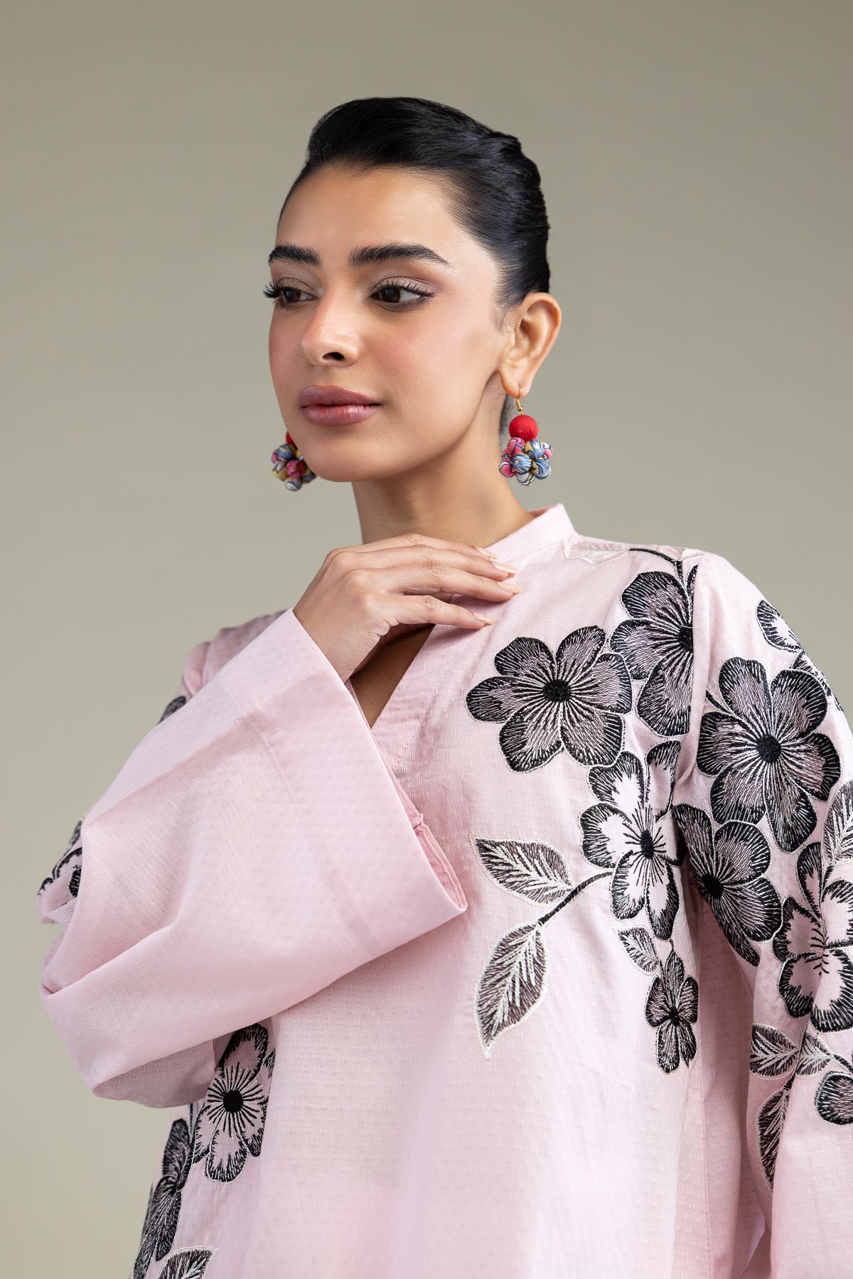 Embroidered Cotton Dobby Floral Pink Kurta - T-A11-26-101FH1-VG