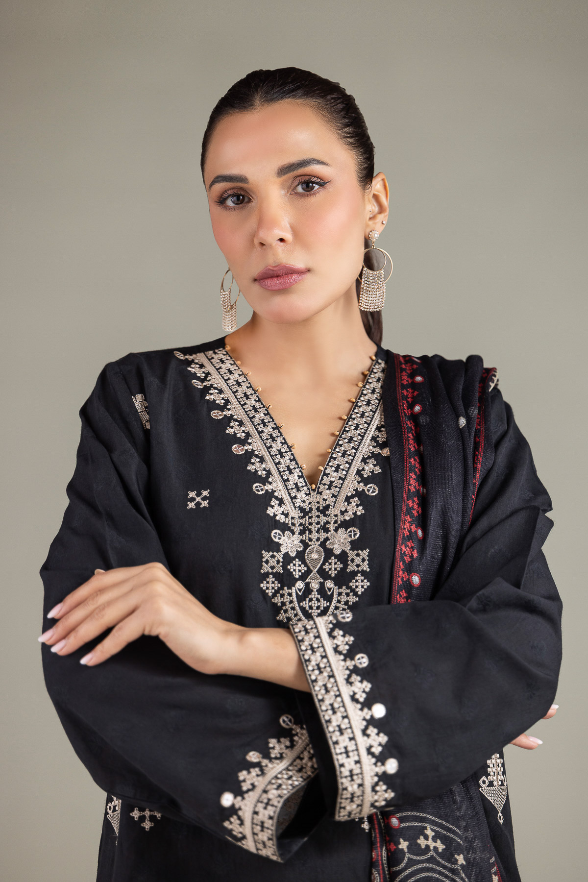 Embroidered Broshia Fabrics 3 Piece - T-A33-26-207FD1-VG