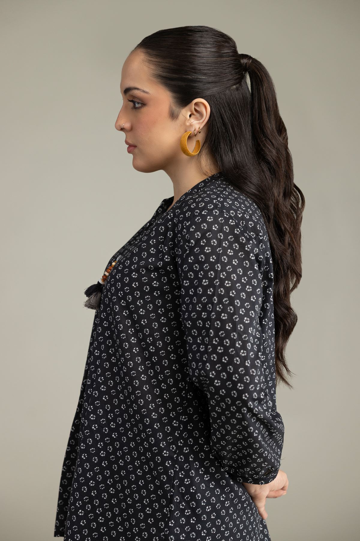 Printed Viscose Crepe Black Viscose Blouse - 6-26-203-A-D2-VG