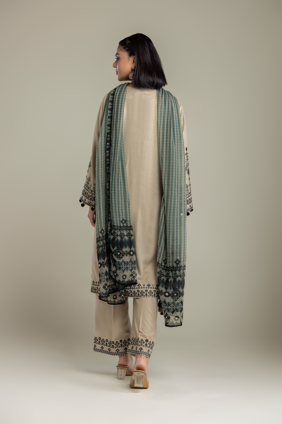 Embroidered Raw Silk 3 Piece Tailored - 1-26-408-A-B1-VG