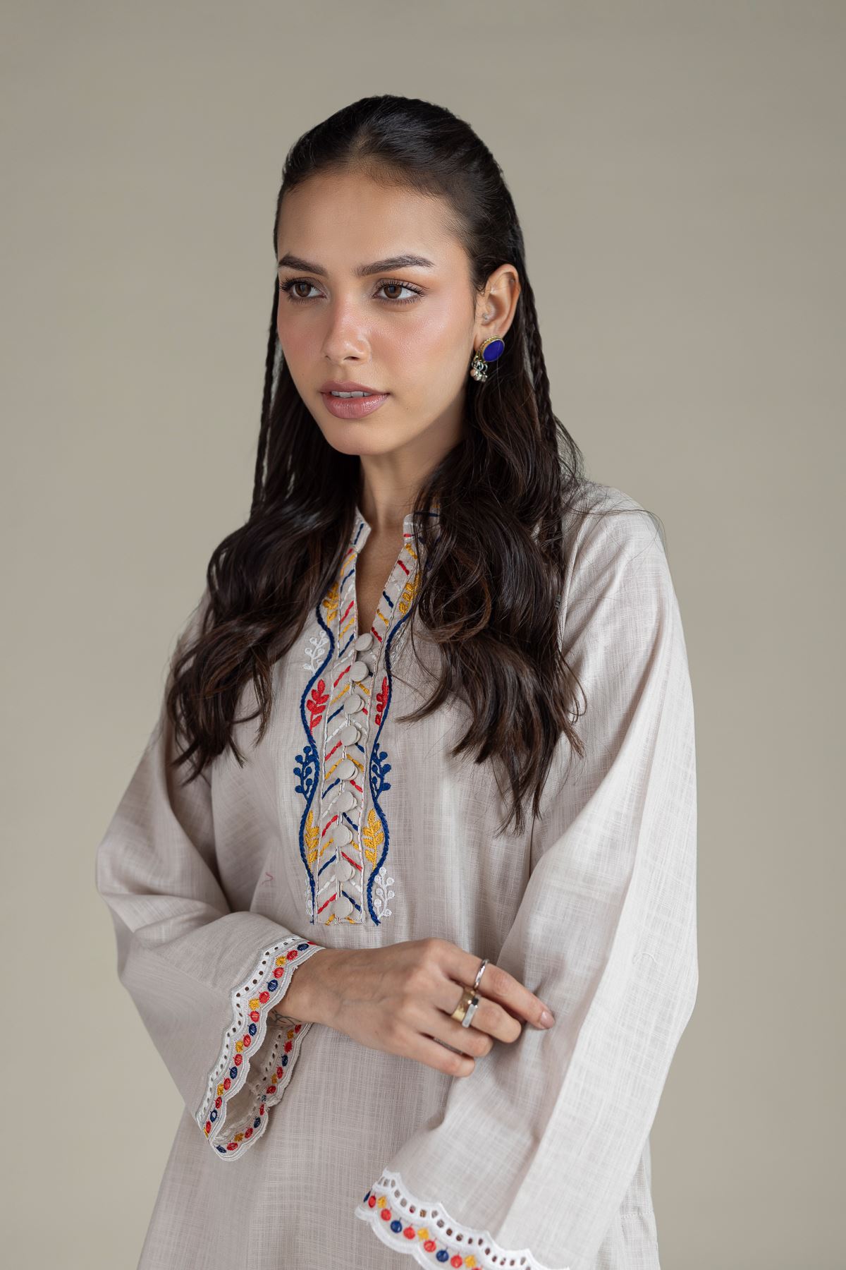 Embroidered Heavy Textured Cotton Kurta - 25-10-11E9-07TB-VG