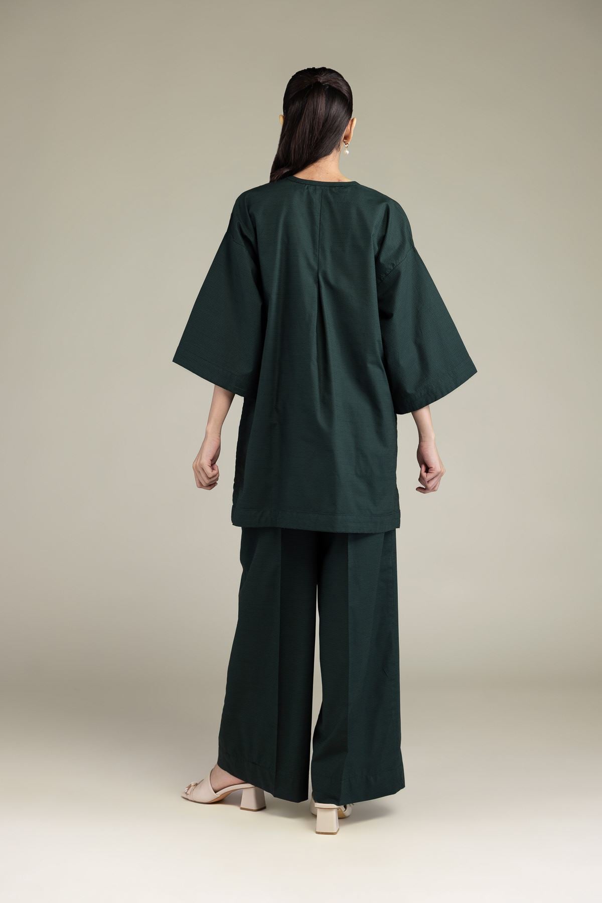 Dyed Textured Cotton Viscose V-Neck Cotton Kurta - 1-26-131-A-B-VG