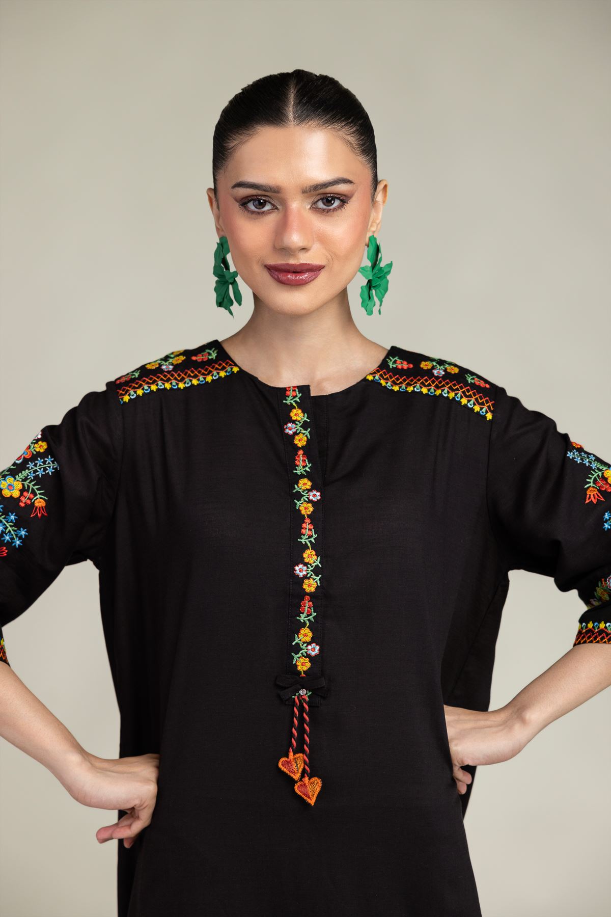 Embroidered Raw Silk Black Silk Kurta - 1-26-225-A-C1-VG