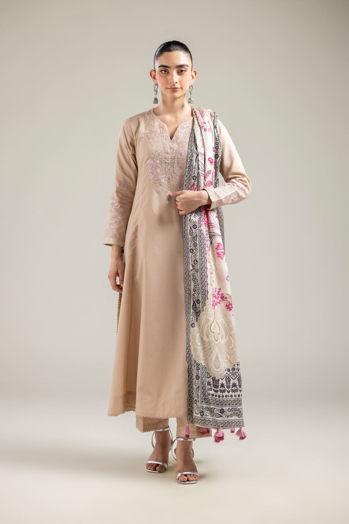 Embroidered Lawn Off-White Lawn Dupatta - 1-26-118-A-H-VG