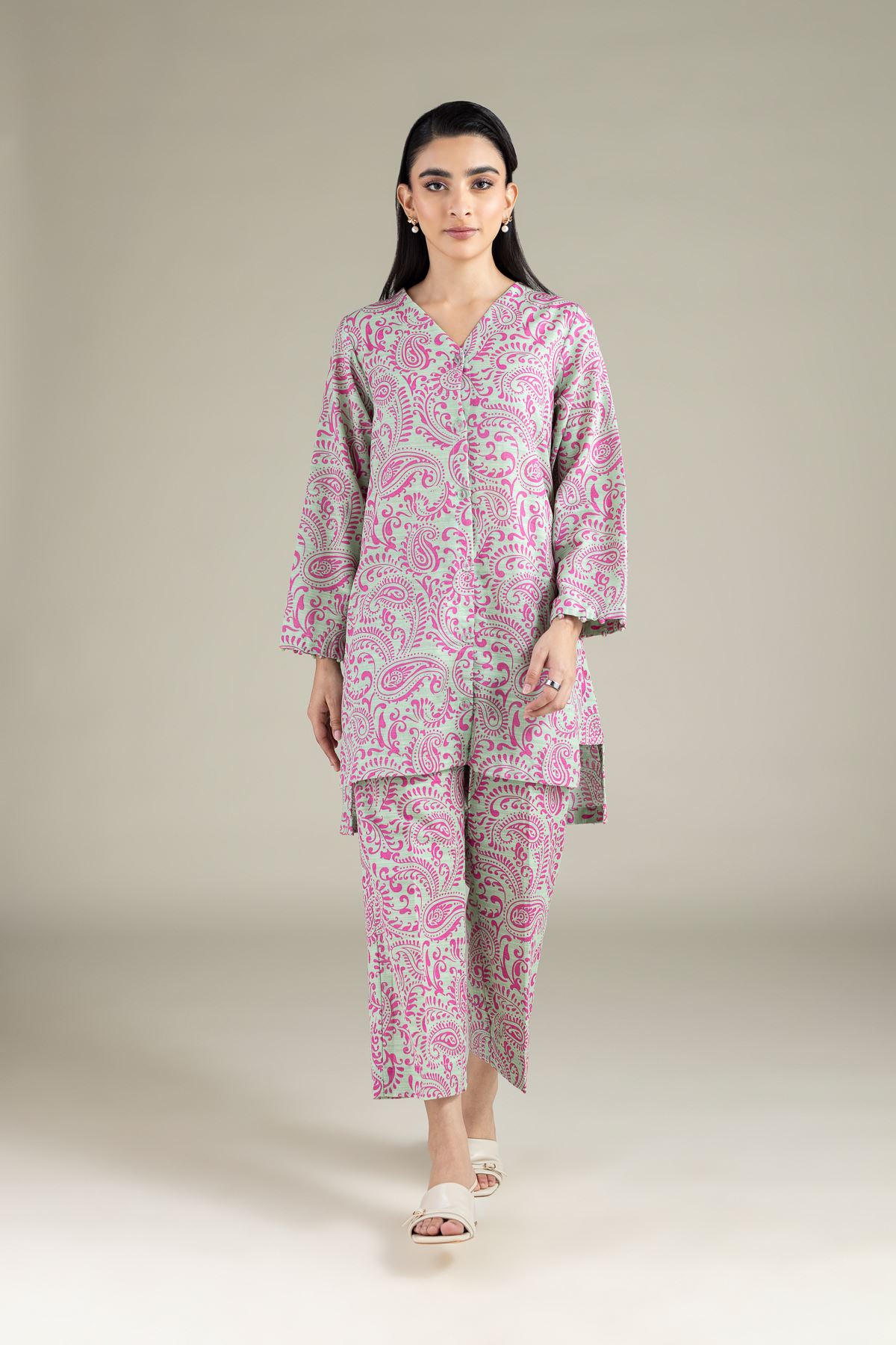 Printed Textured Cotton Pants - 25-04EX11-08TA-VG