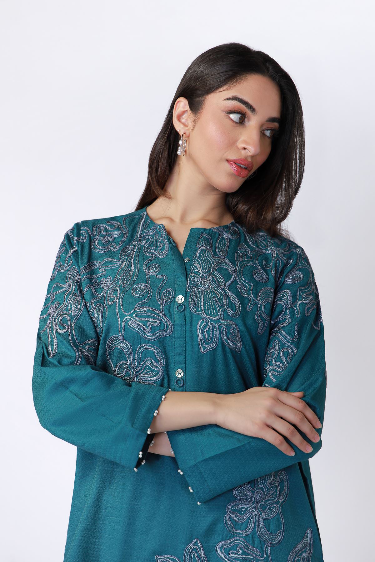 Embroidered Cotton Dobby Kurta - 25-08-12E8-04TA-VG