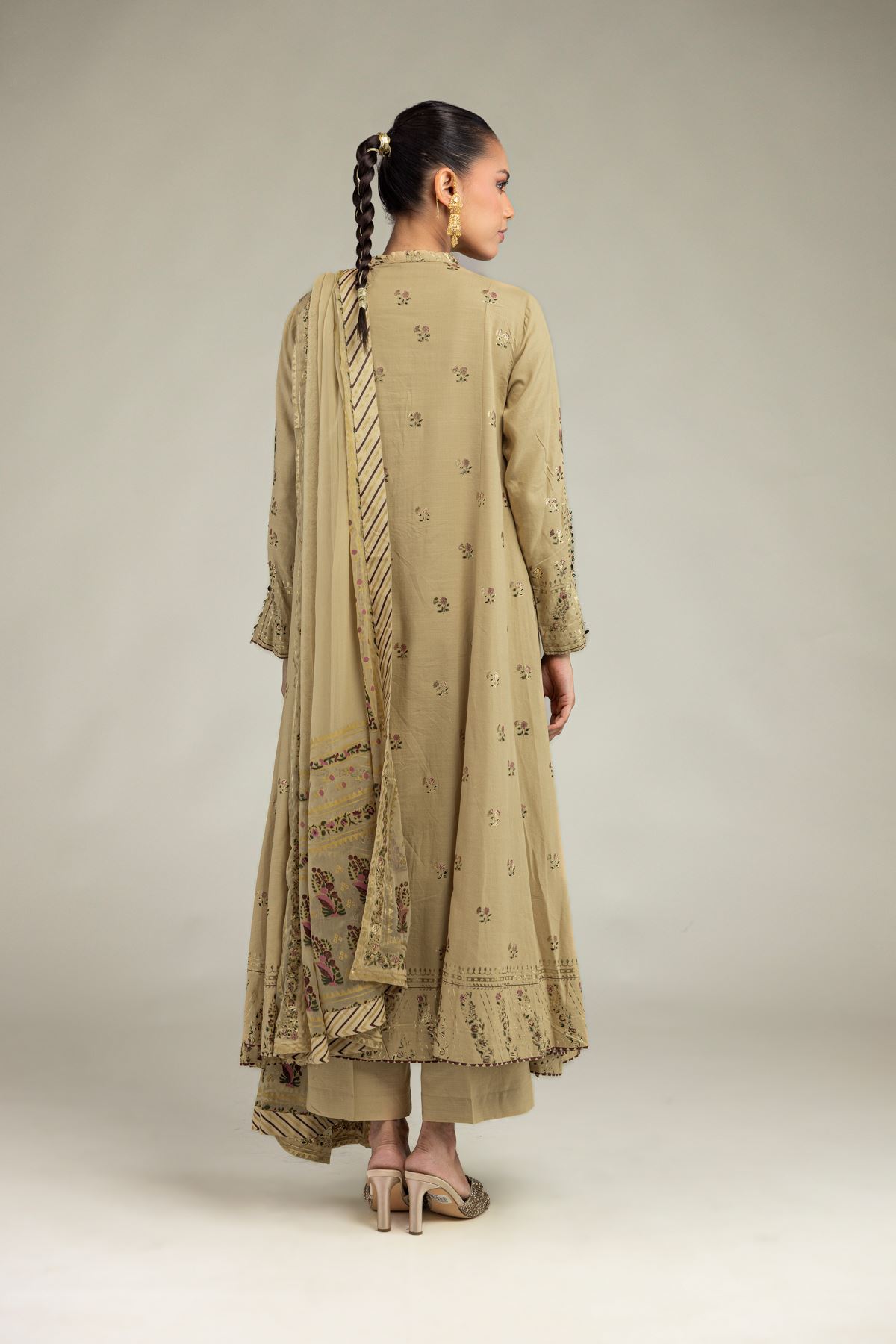 Embroidered Raw Silk 3 Piece Co-ord Set - 12-26-106-F-F-VG