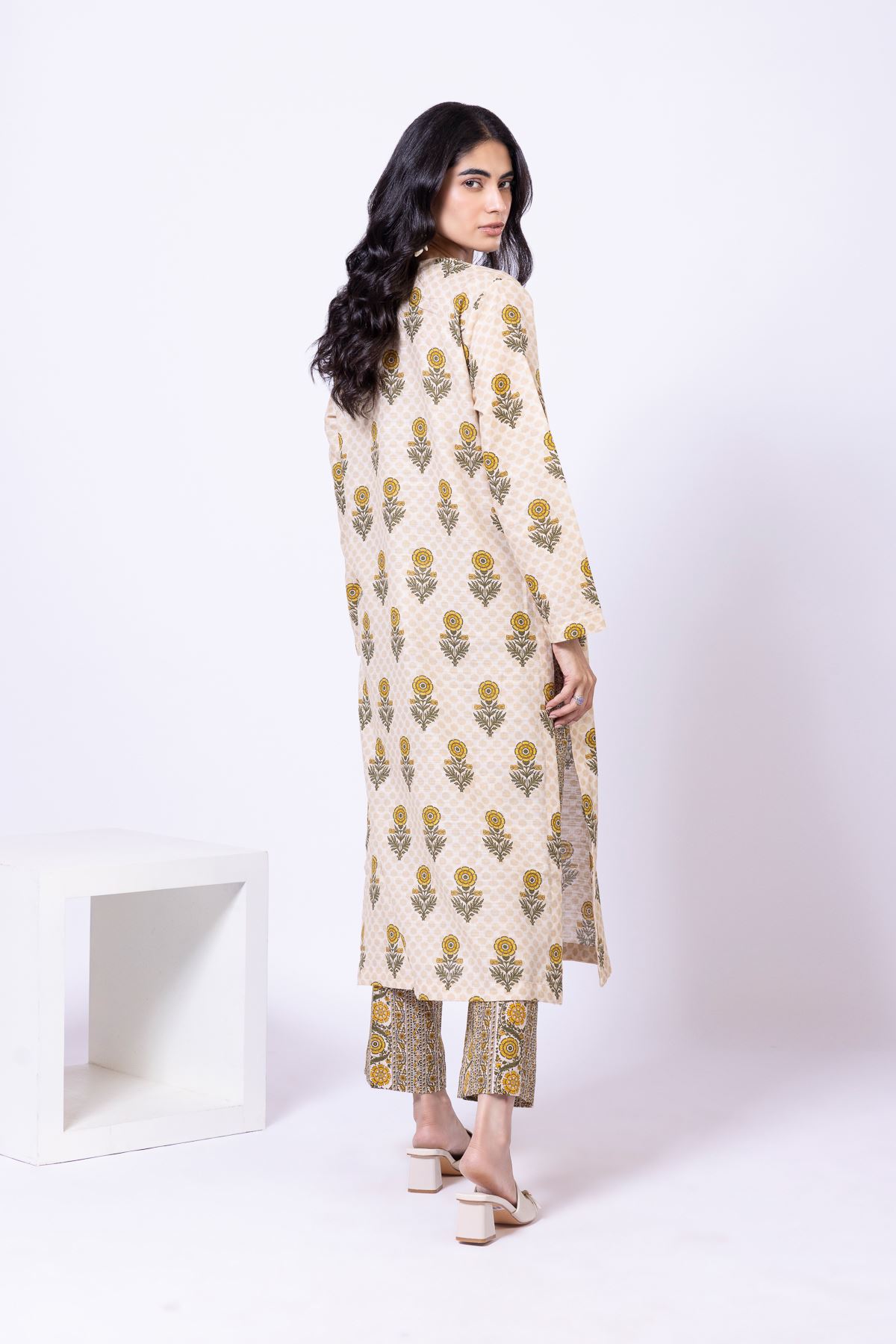 Printed Textured Cotton Kurta - 25-09-11E7-01TA-VG