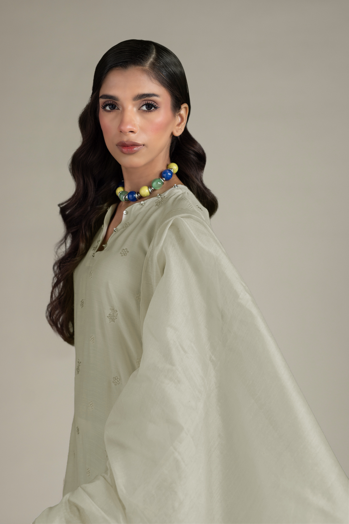 Embroidered Raw Silk Tailored Silk Suit - 1-26-142-A-F-VG