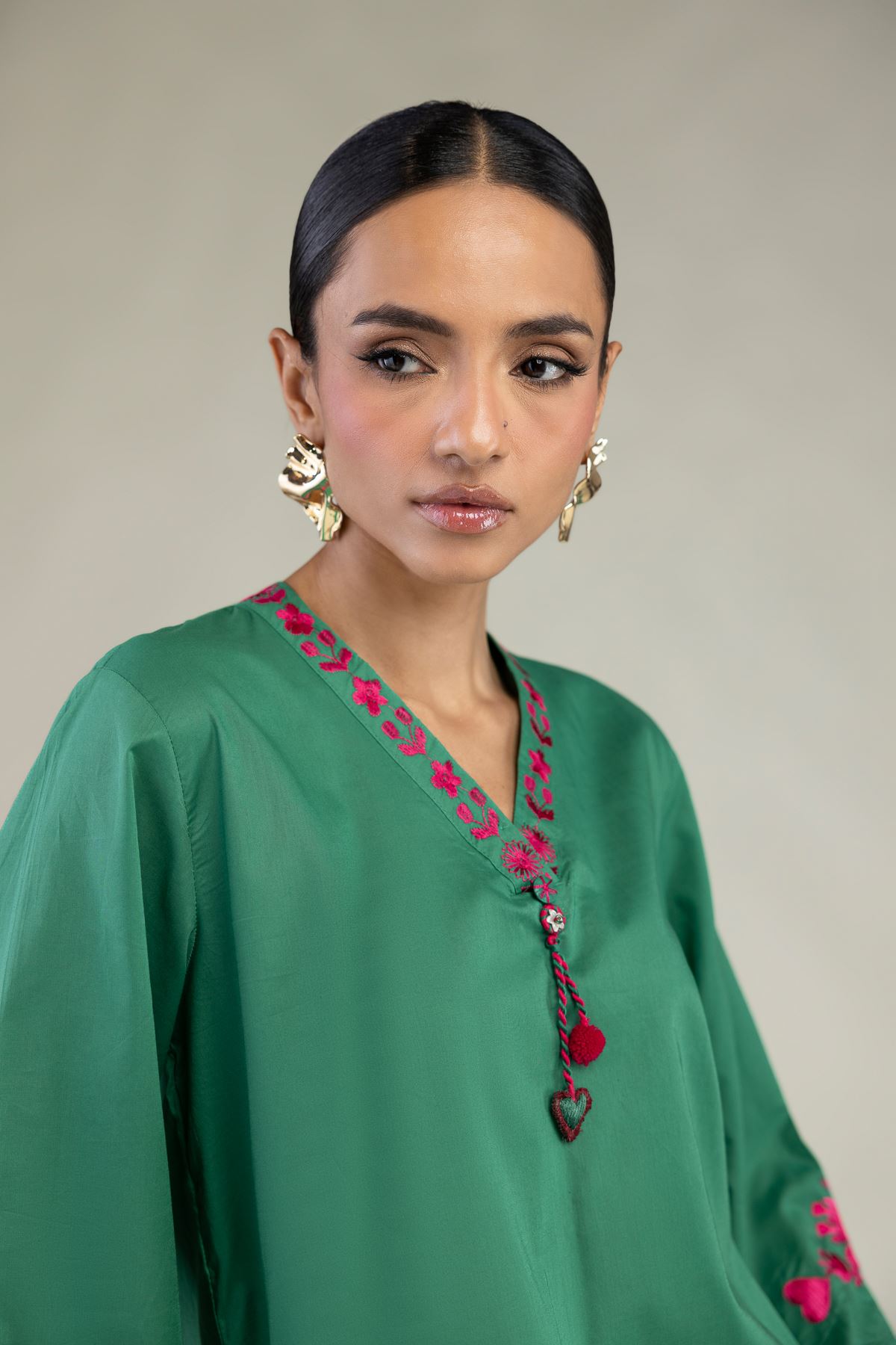 Embroidered Cambric Green Floral Kurta - 1-26-327-B-B1-VG