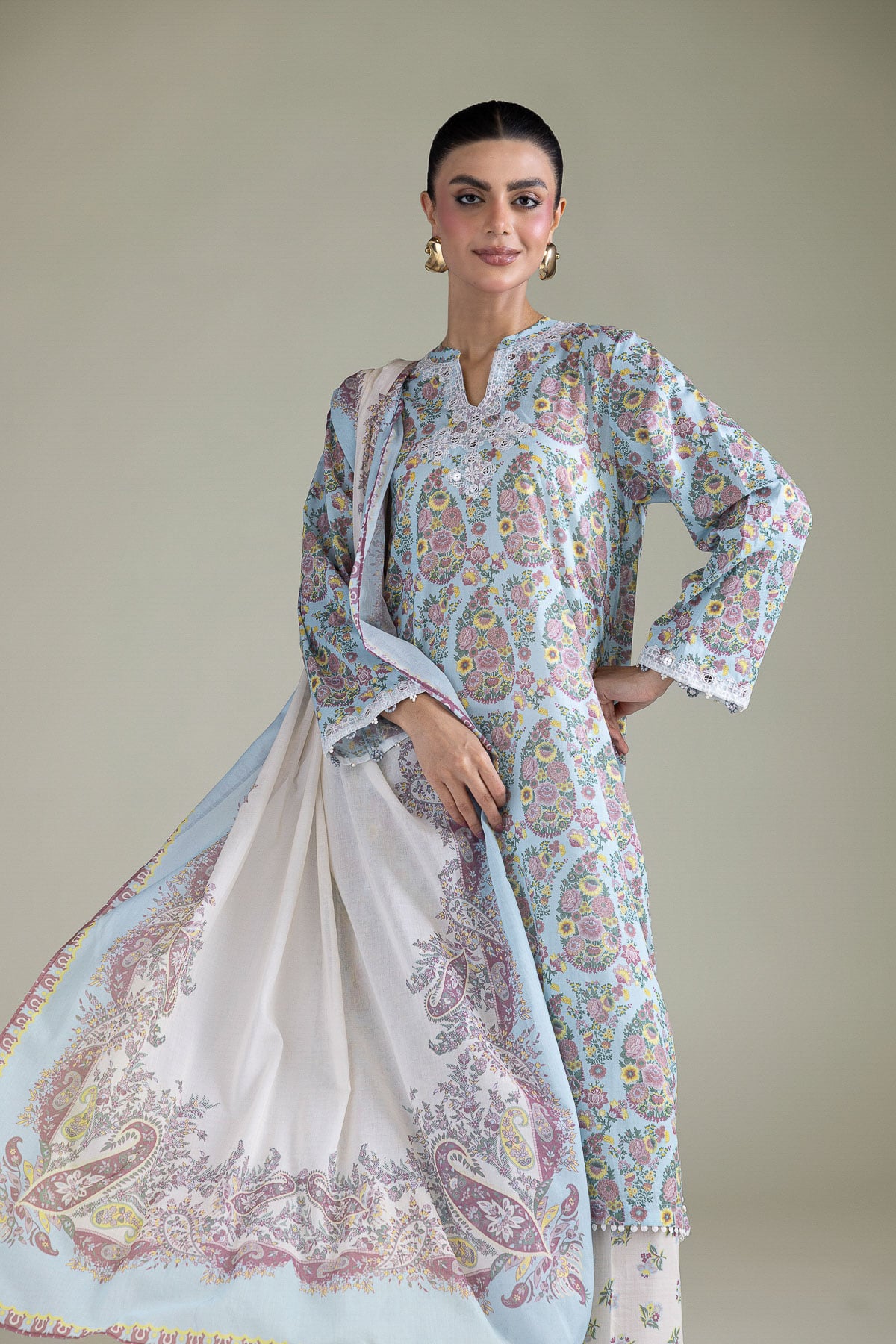Embroidered Cambric Fabrics 3 Piece - T-A33-26-207FD1-VG