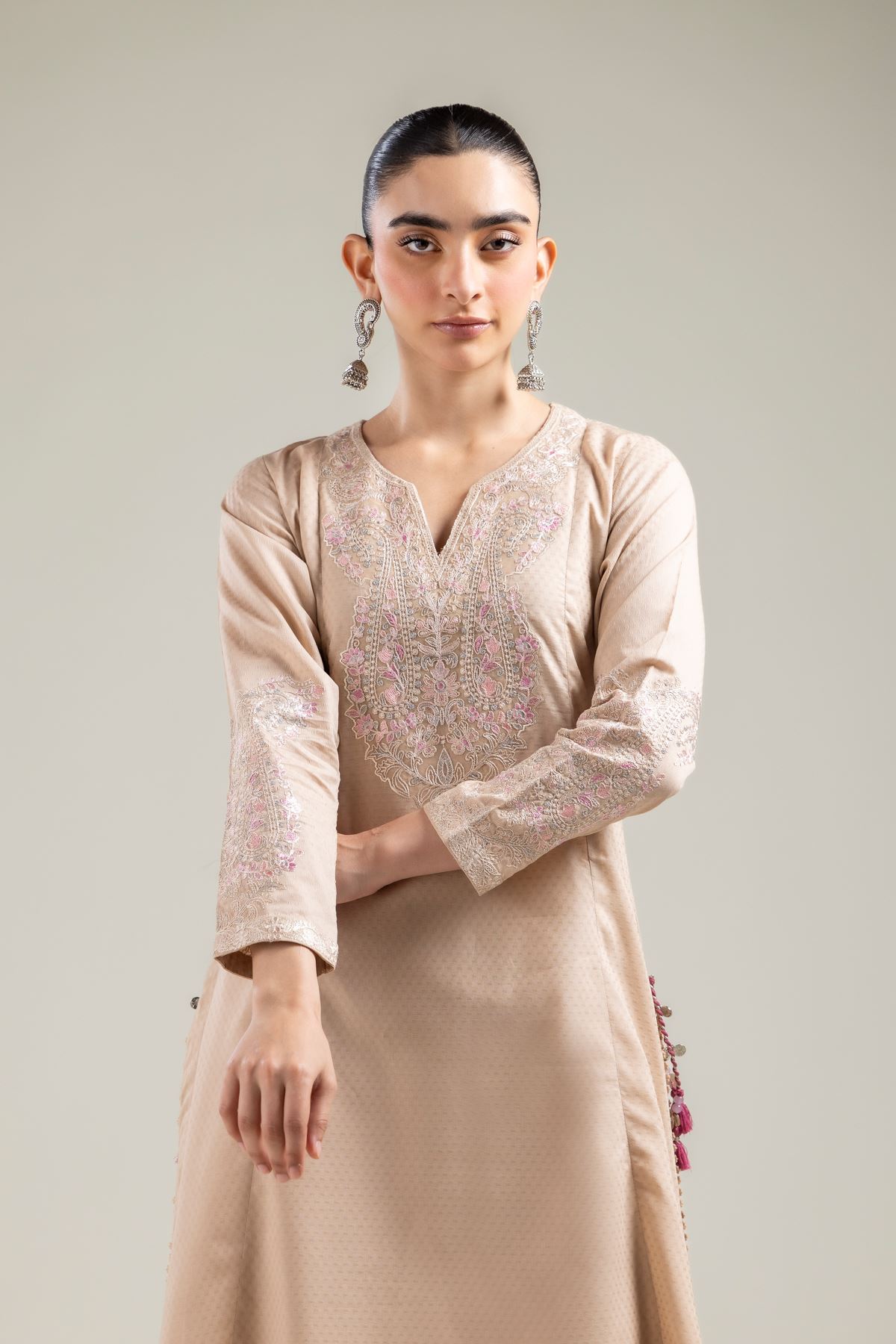 Embroidered Cotton Dobby Beige Embroidered Kurta - 2-26-107-A-F-VG