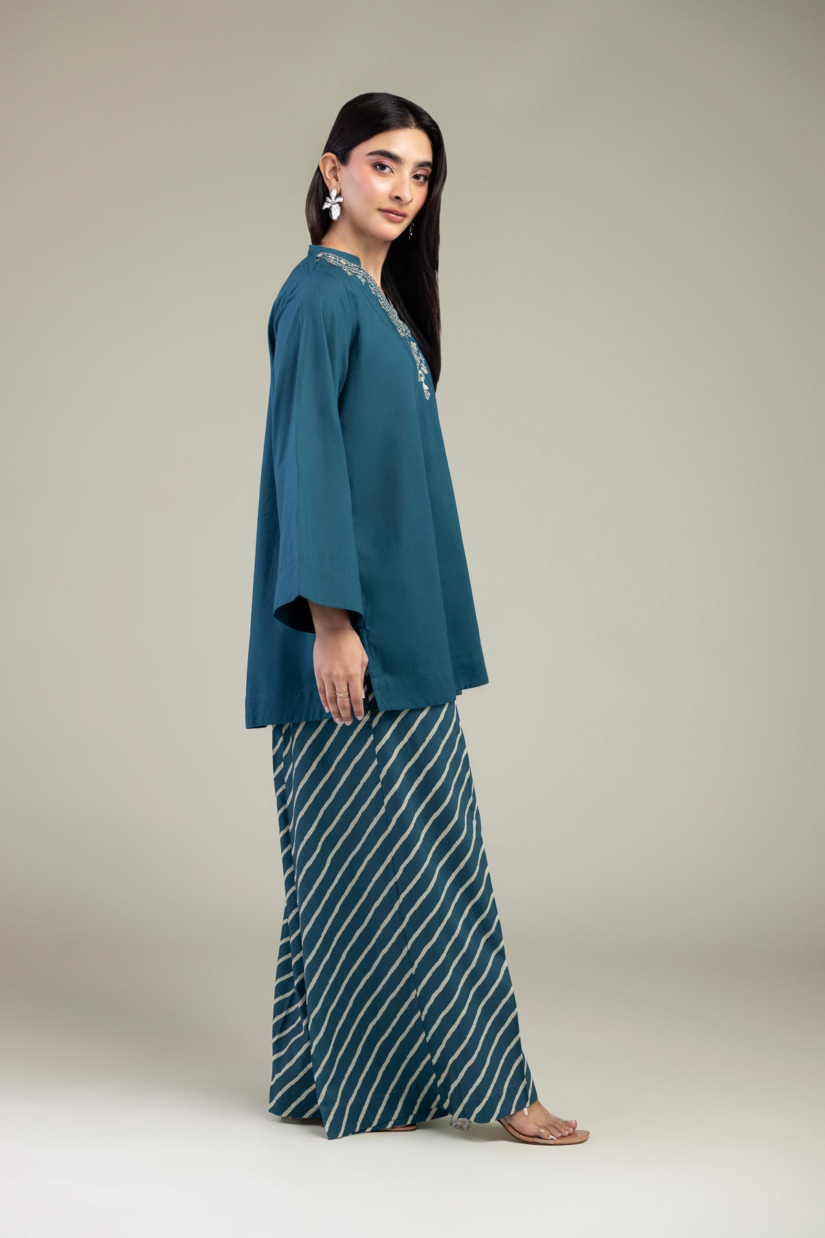 Embroidered Cambric Teal Cambric Pants - 1-26-317B-A-D1-VG
