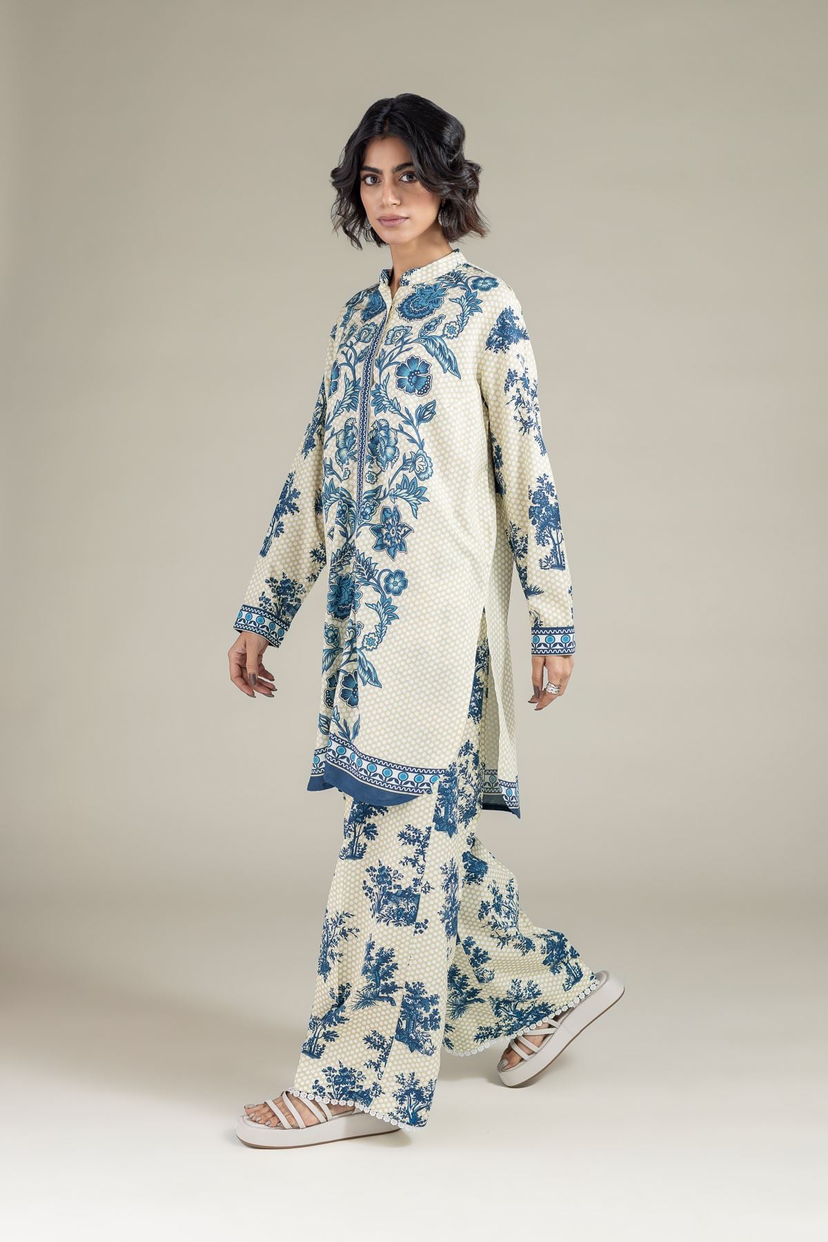Printed Raw Silk Kurta - 25-10-12E3-07TA-VG