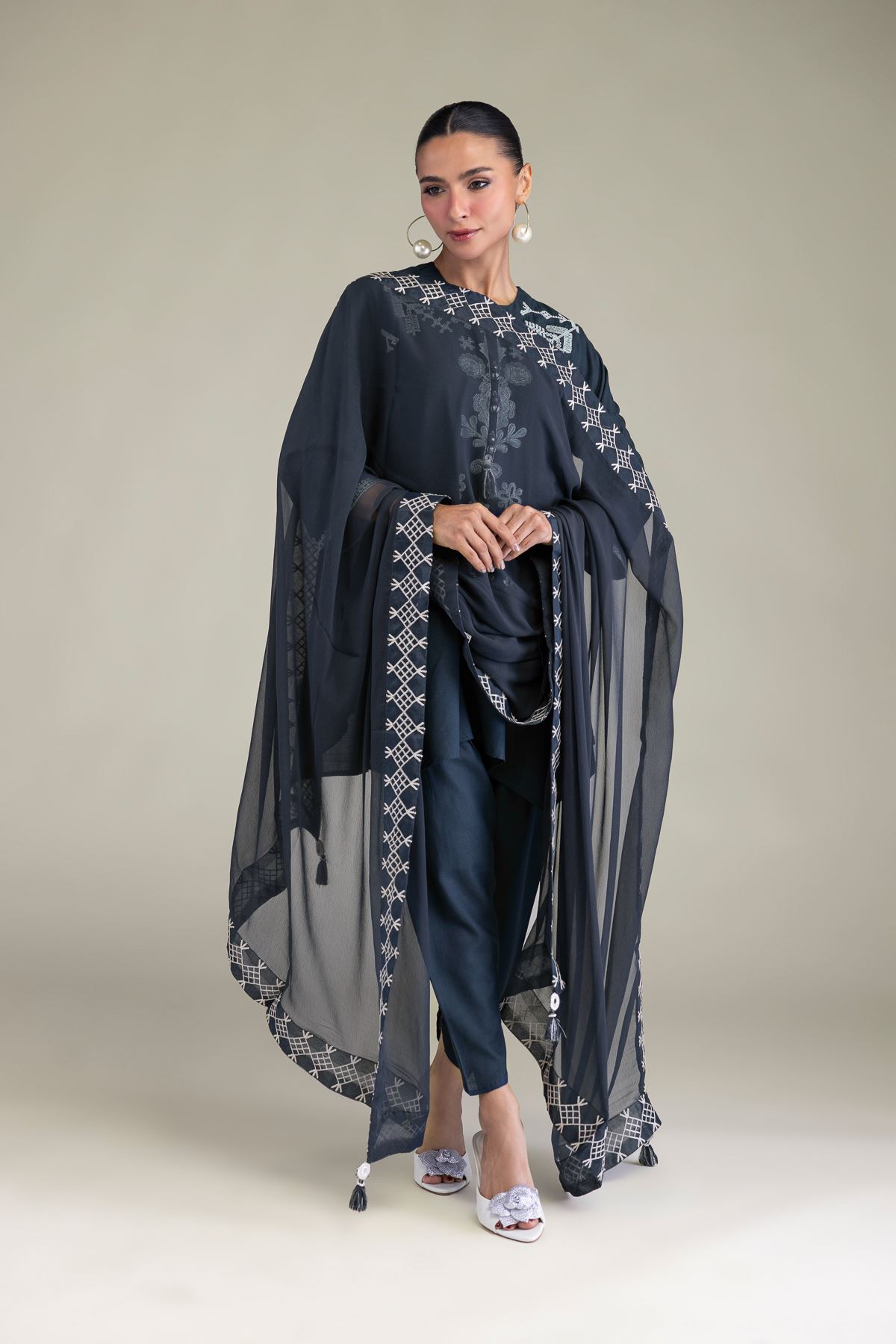 Embroidered Chiffon Chiffon Navy Dupatta - 2-26-206-A-H1-VG