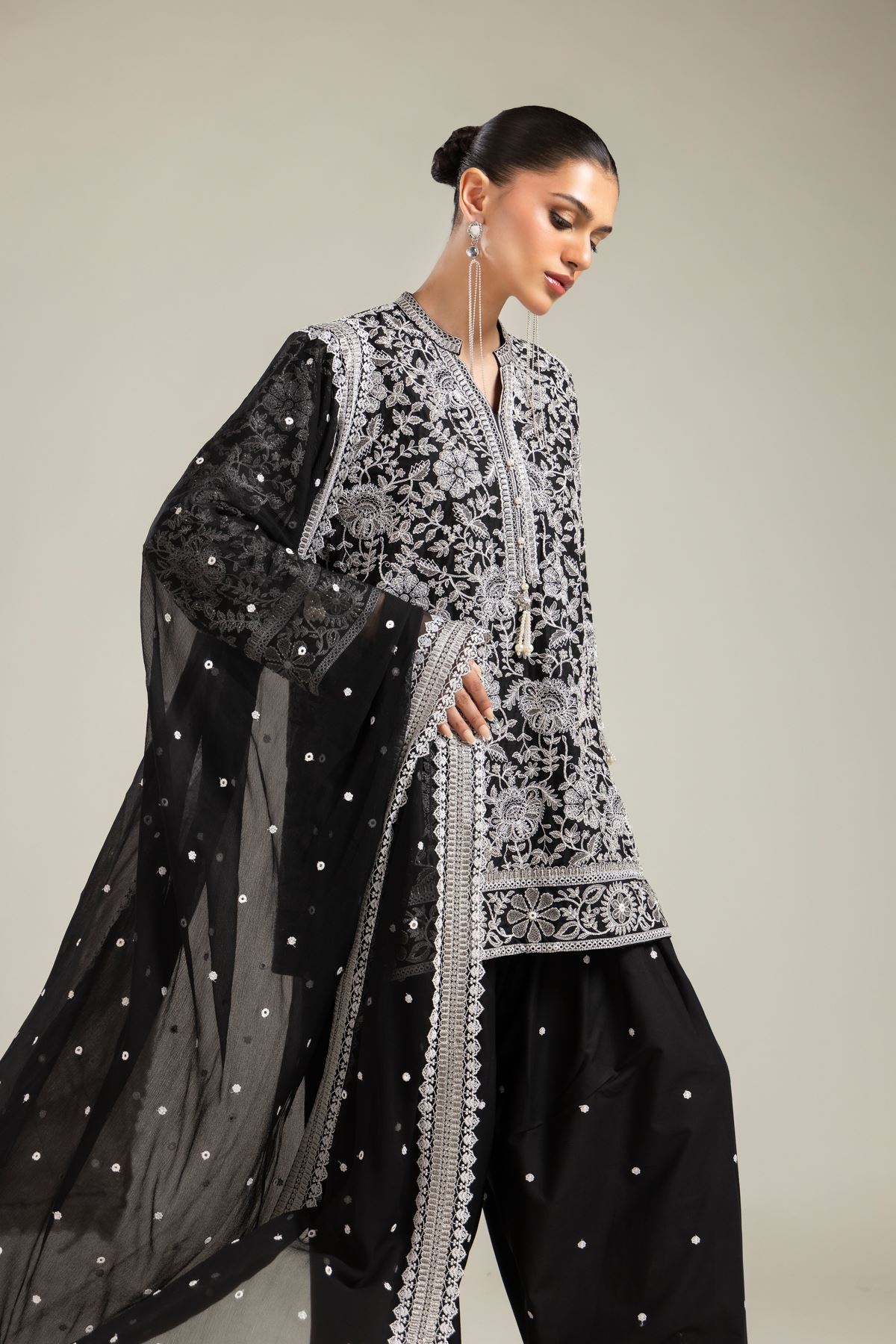 Embroidered Raw Silk 3 Piece Co-ord Set - T-A22-26-124FC1-VG