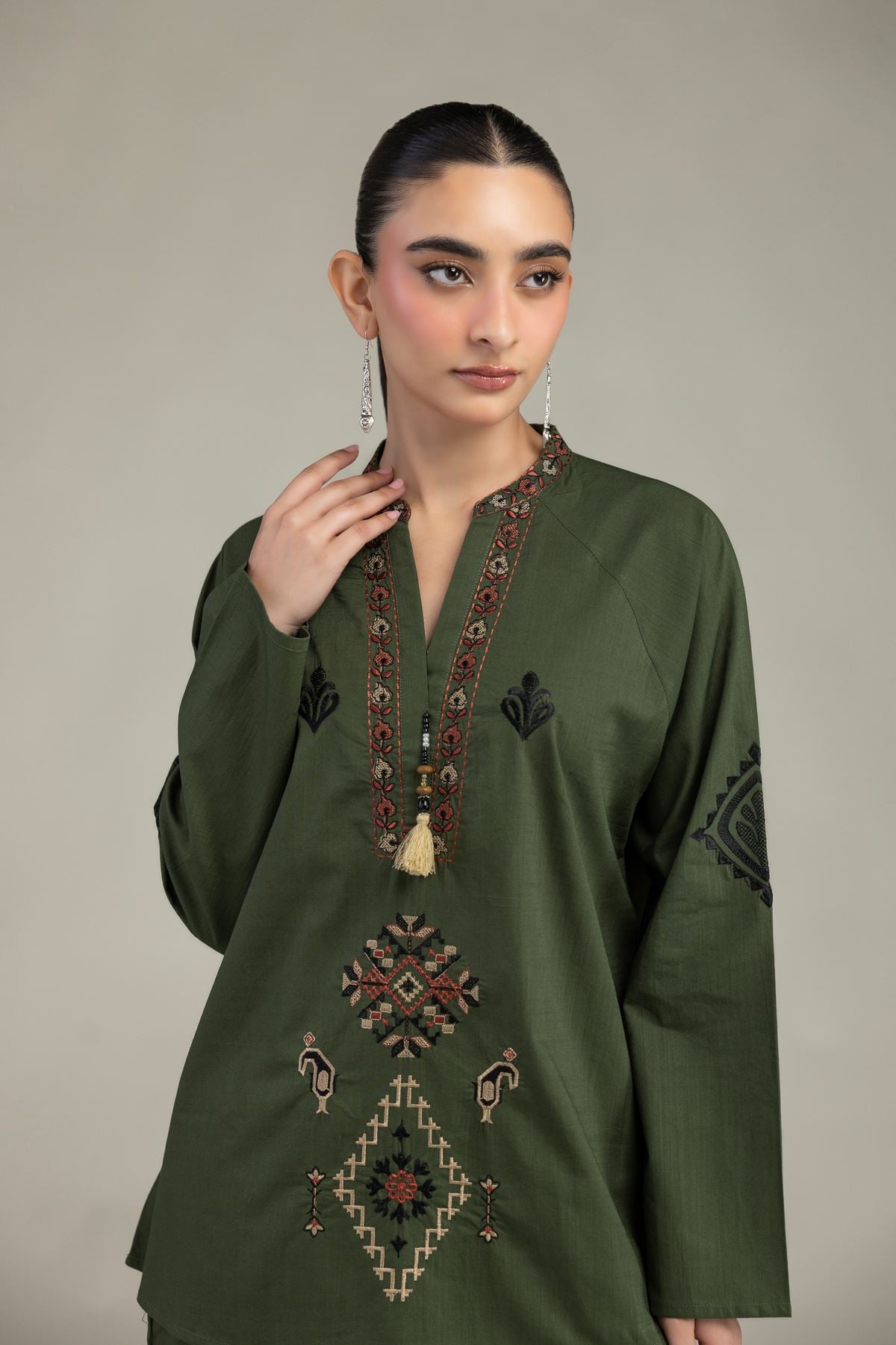 Embroidered Textured Cotton Textured Cotton Shirt - 6-26-204-A-B1-VG