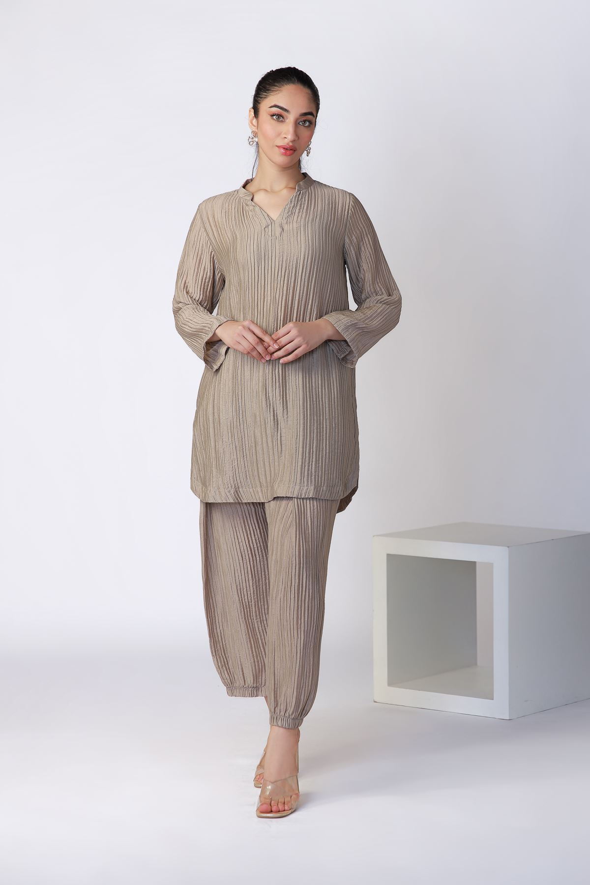 Dyed Ripple Crinkle Kurta - DDNN08AC-VG