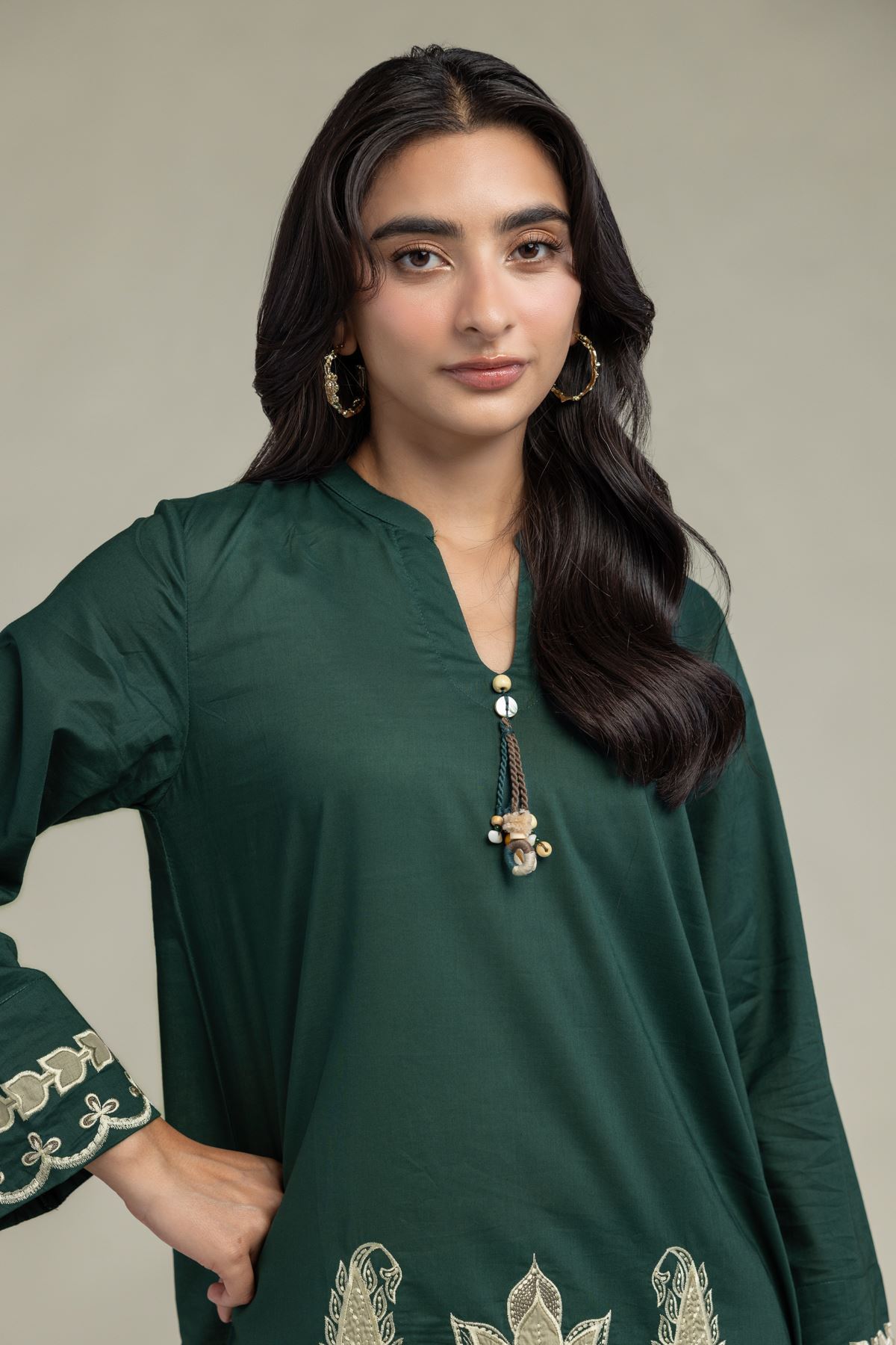 Cambric Floral Green Kurta - 1-26-321-B-C1-VG