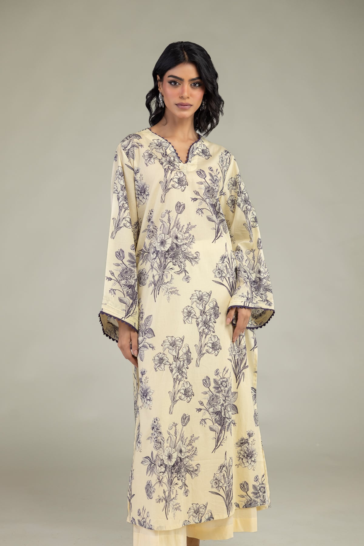 Embroidered Cambric Long Floral Kurta - T-A11-26-118FI2-VG