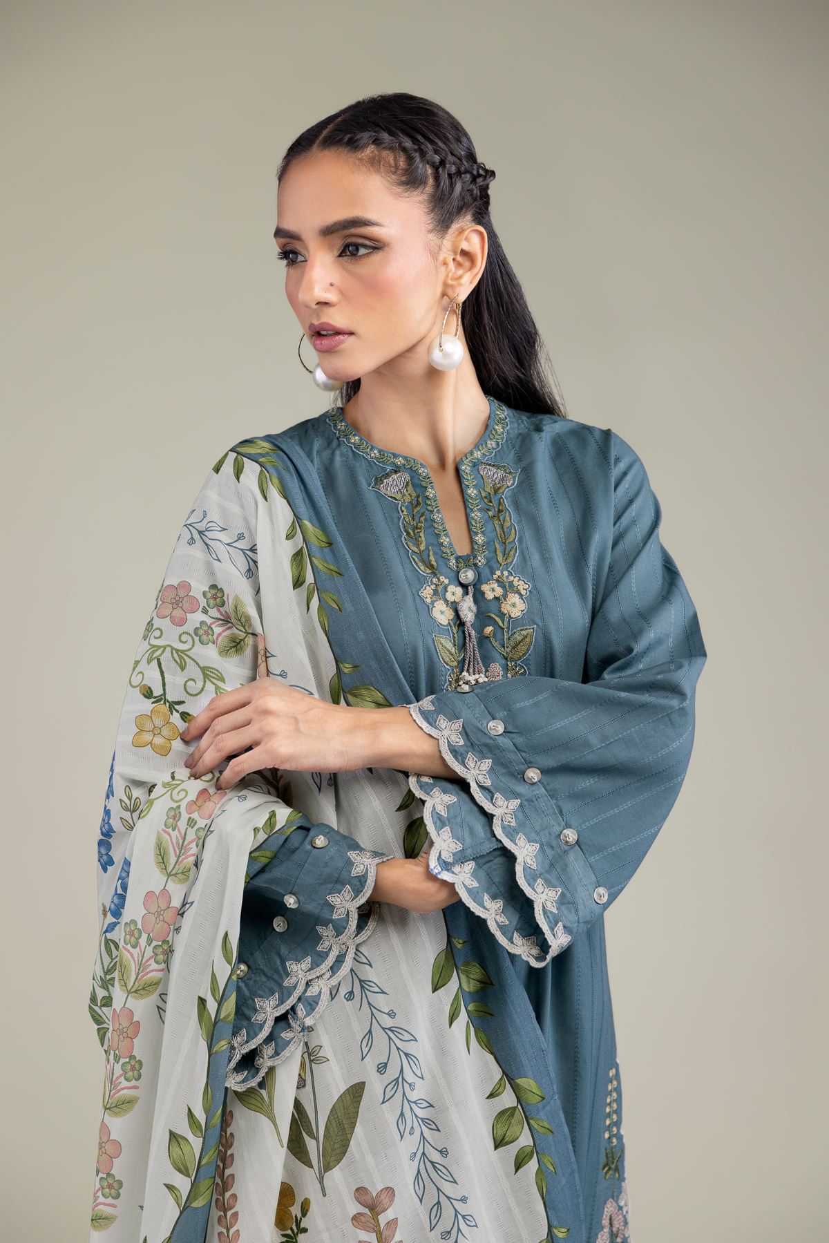 Embroidered Textured Cotton Floral Cotton Dupatta - 1-26-213-A-J1-VG