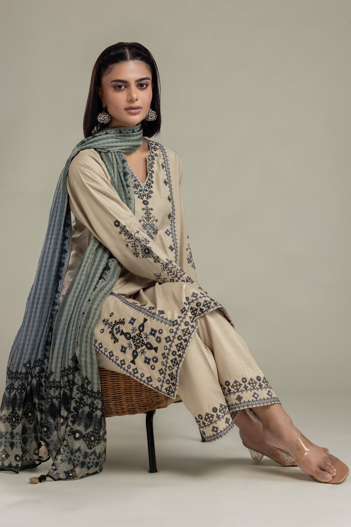 Embroidered Raw Silk 3 Piece Tailored - 1-26-408-A-B1-VG