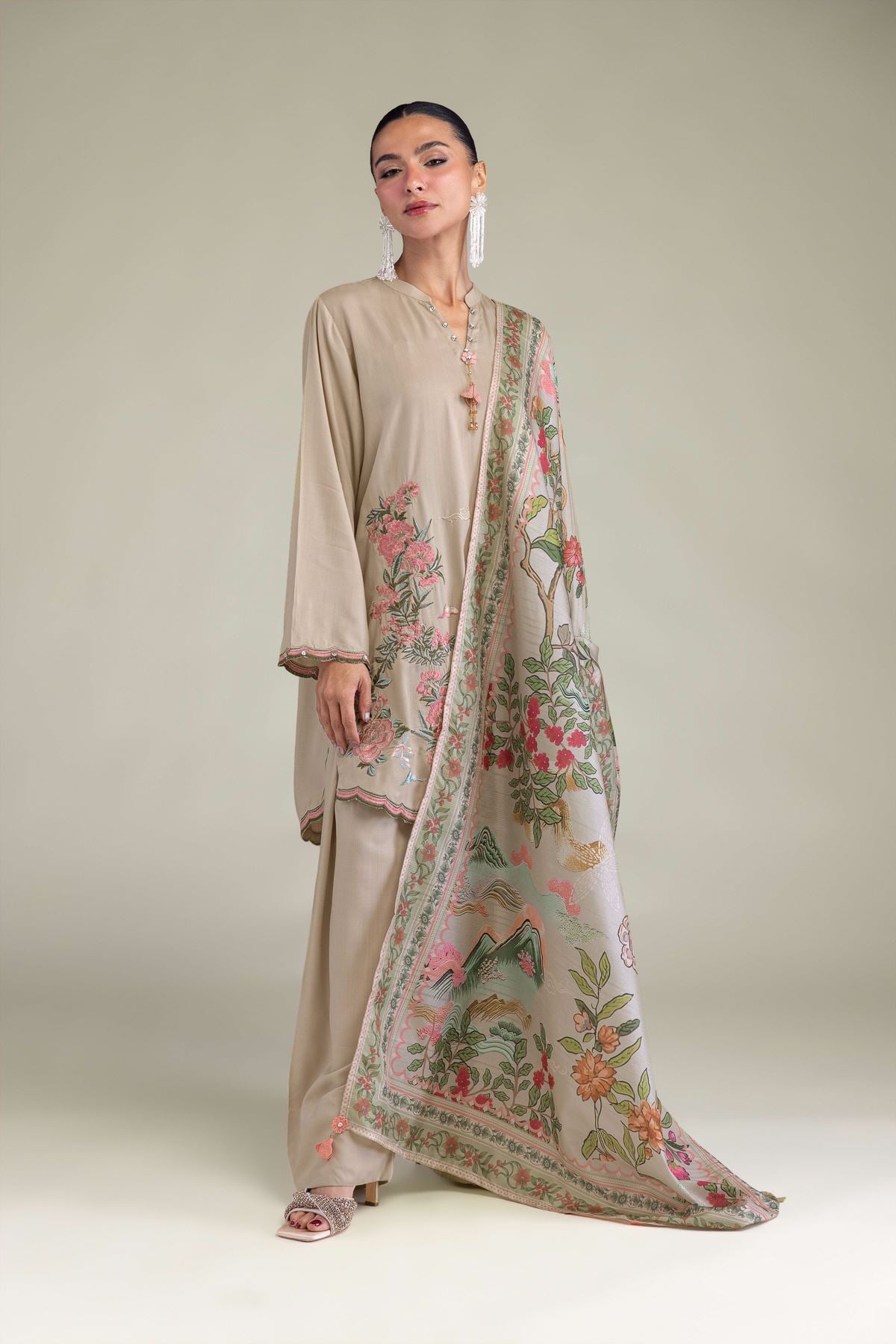 Embroidered Polyester Silk Floral Silk Dupatta - 2-26-202-A-C-VG