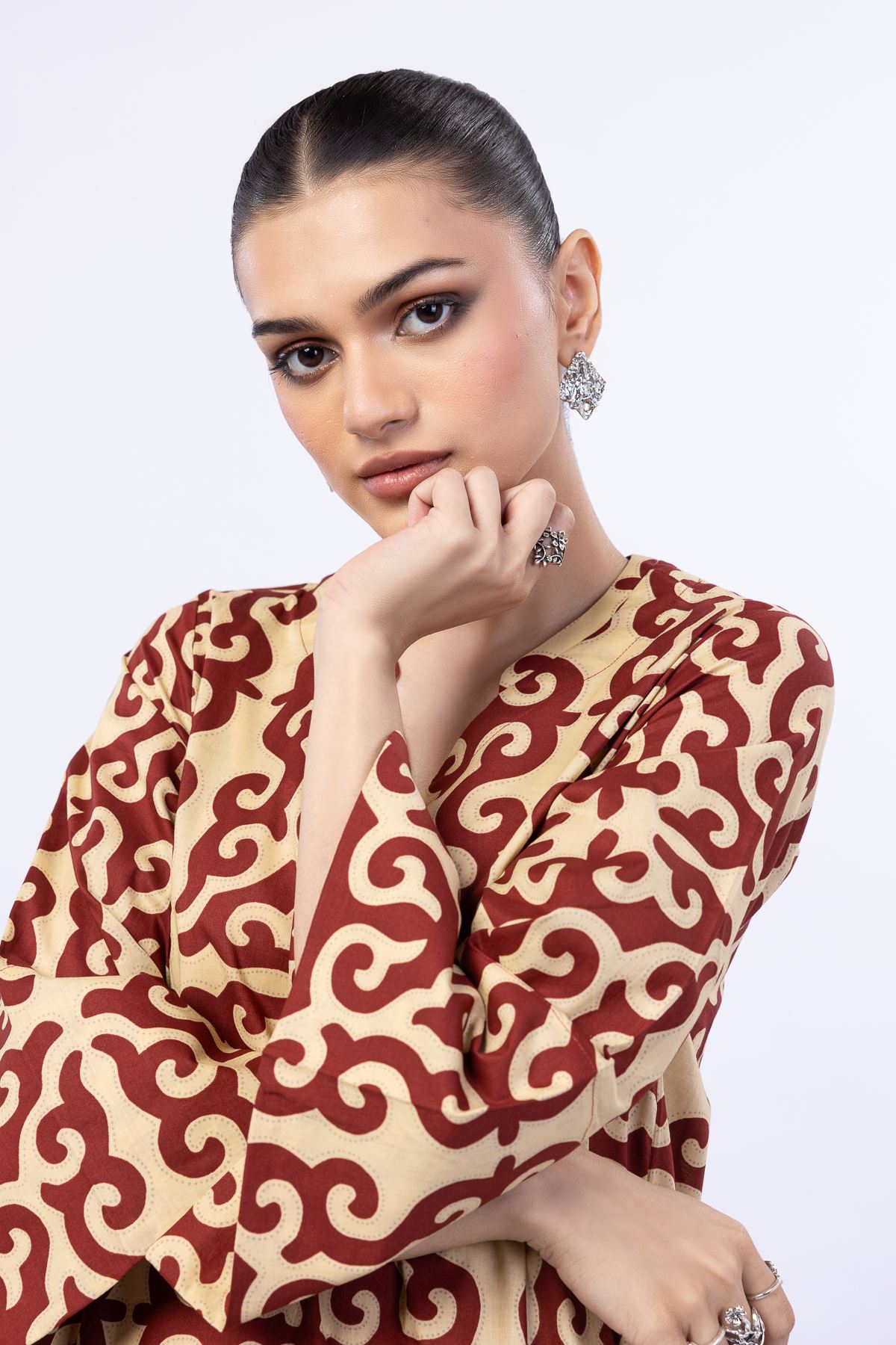 Printed Cambric Kurta - 25-05E53-03TB-VG