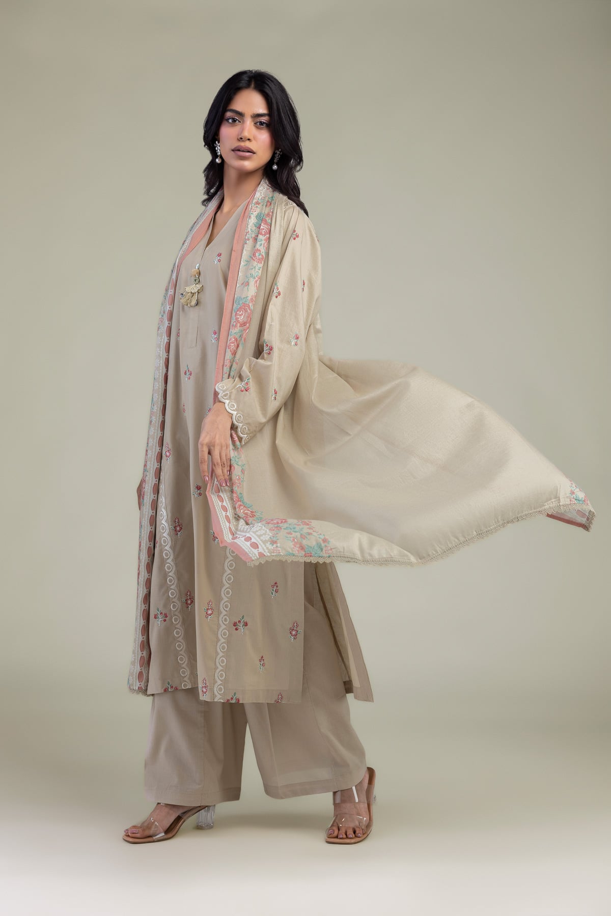 Embroidered Lawn Floral Cambric Dupatta - B1-2-26-106-A-C-VG
