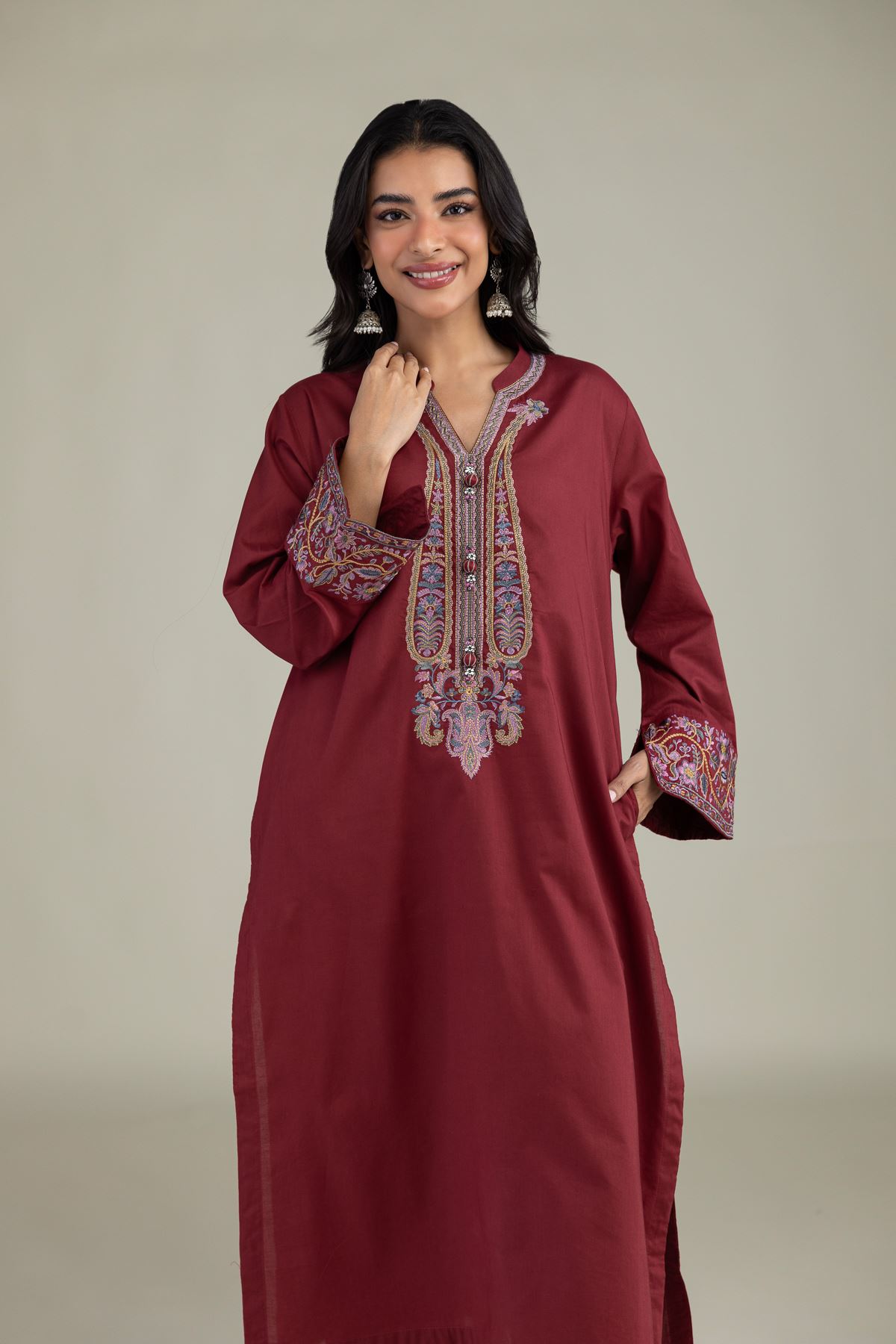 Embroidered Cambric Floral Cambric Kurta - 1-26-224-B-B1-VG