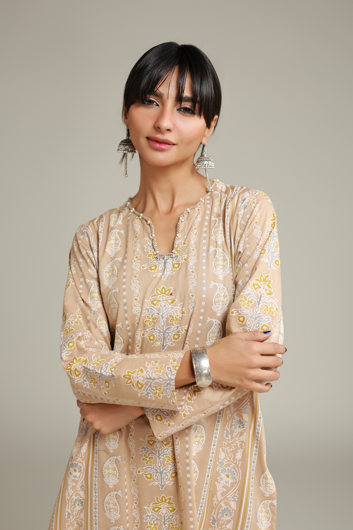 Printed Cambric Floral Longline Kurta - 1-26-228-A-J2-VG