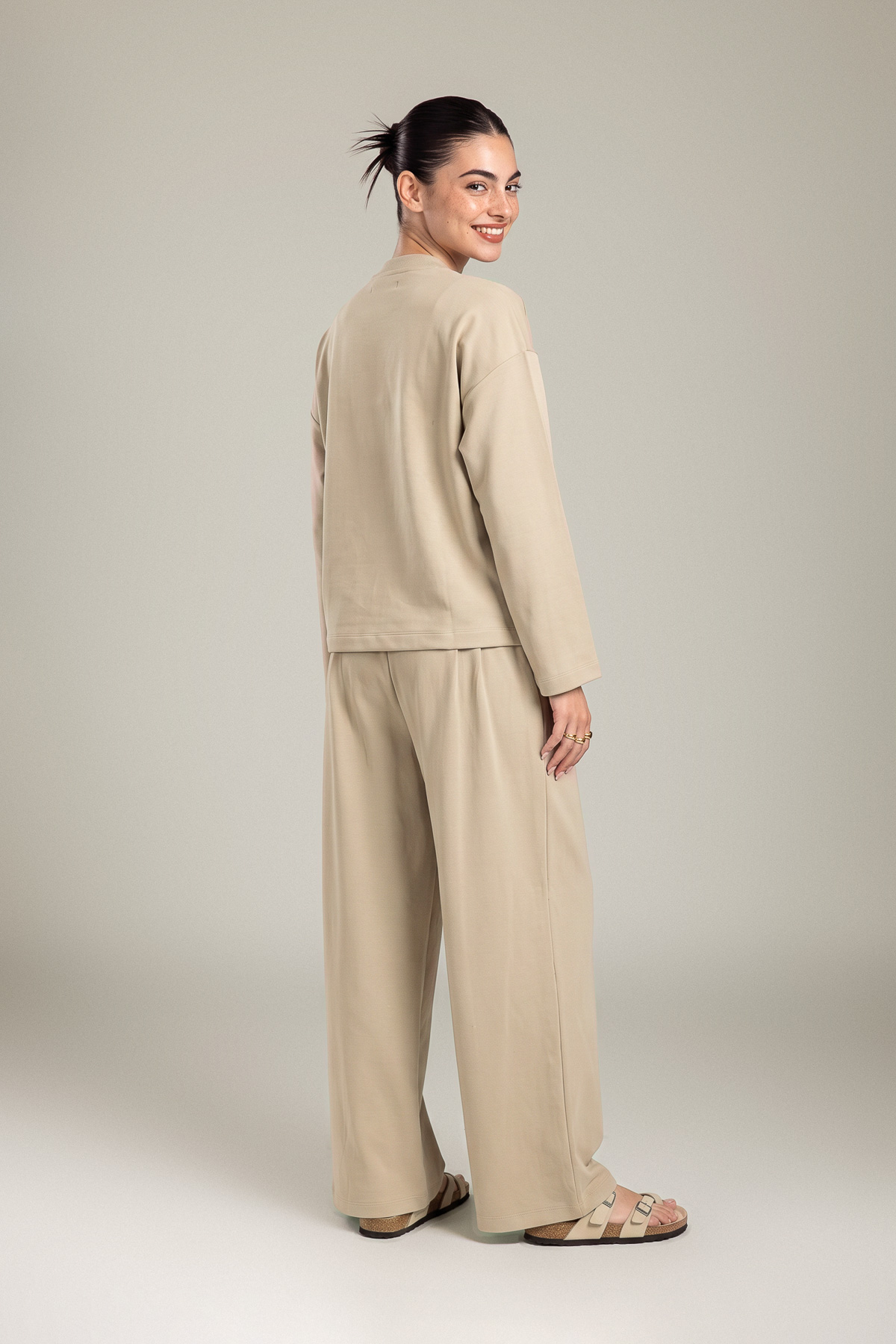 Embroidered Double Jersey Beige Jersey Sweatshirt - 2-26-202-A-D-VG