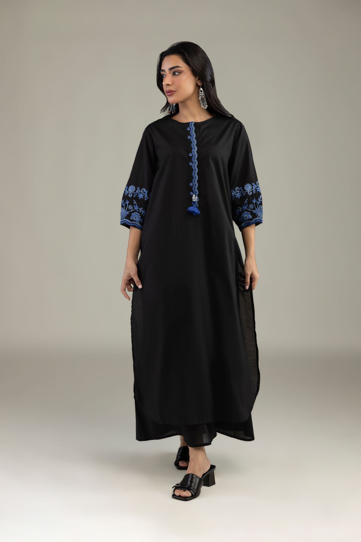 Embroidered Cambric Black Solid Pants - 1-26-248-B-J1-VG