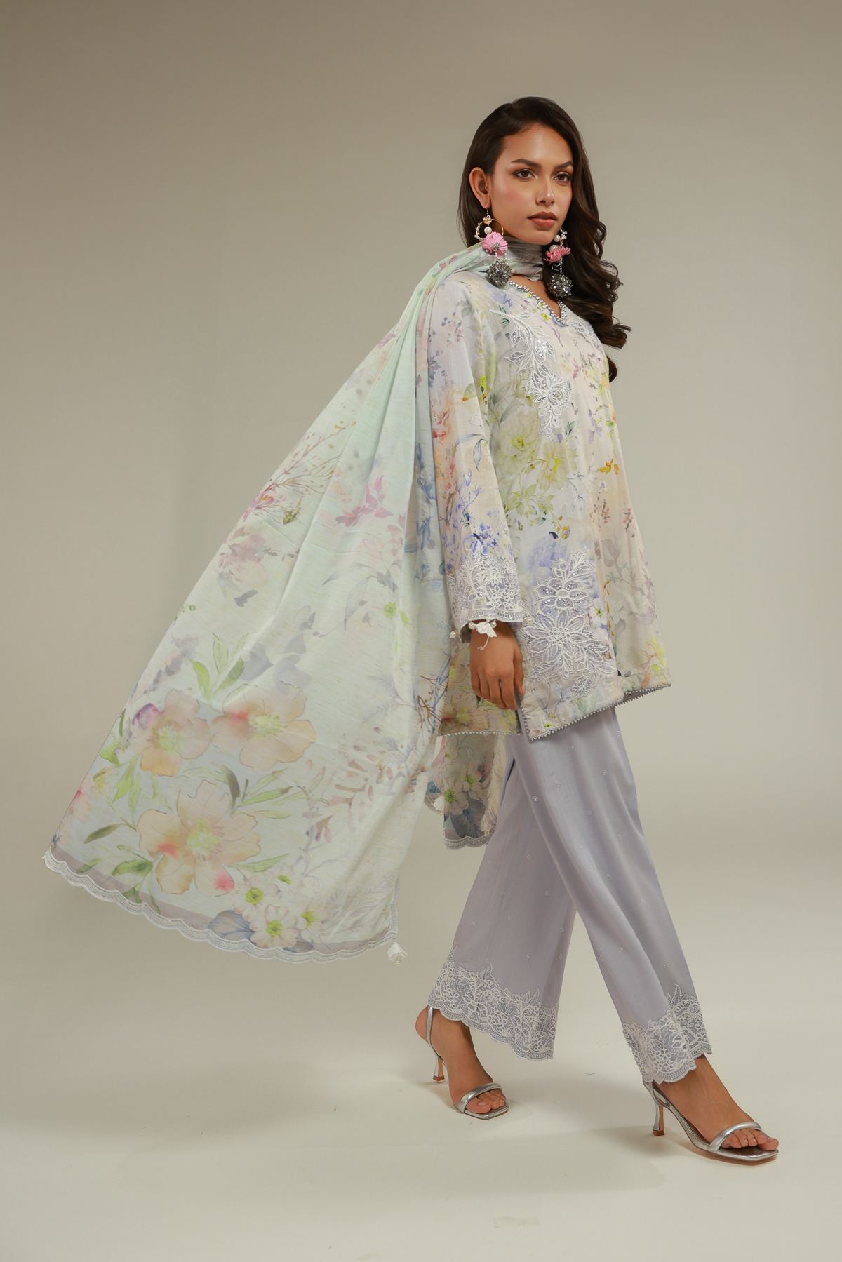 Embroidered Raw Silk Floral 3-Piece Set - A33-26-106FC-VG