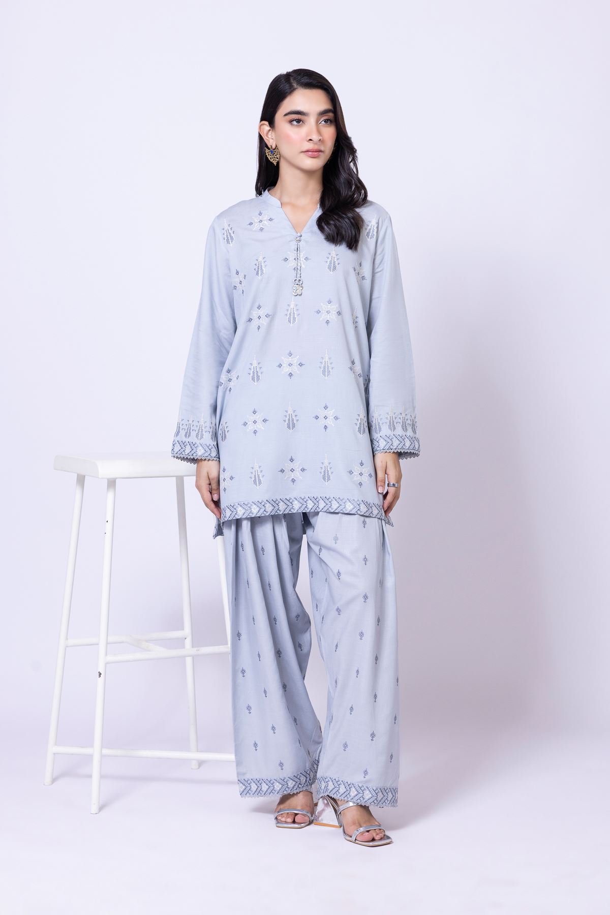 Embroidered Dull Raw Silk Pants - 25-09-10E1-09TB-VG