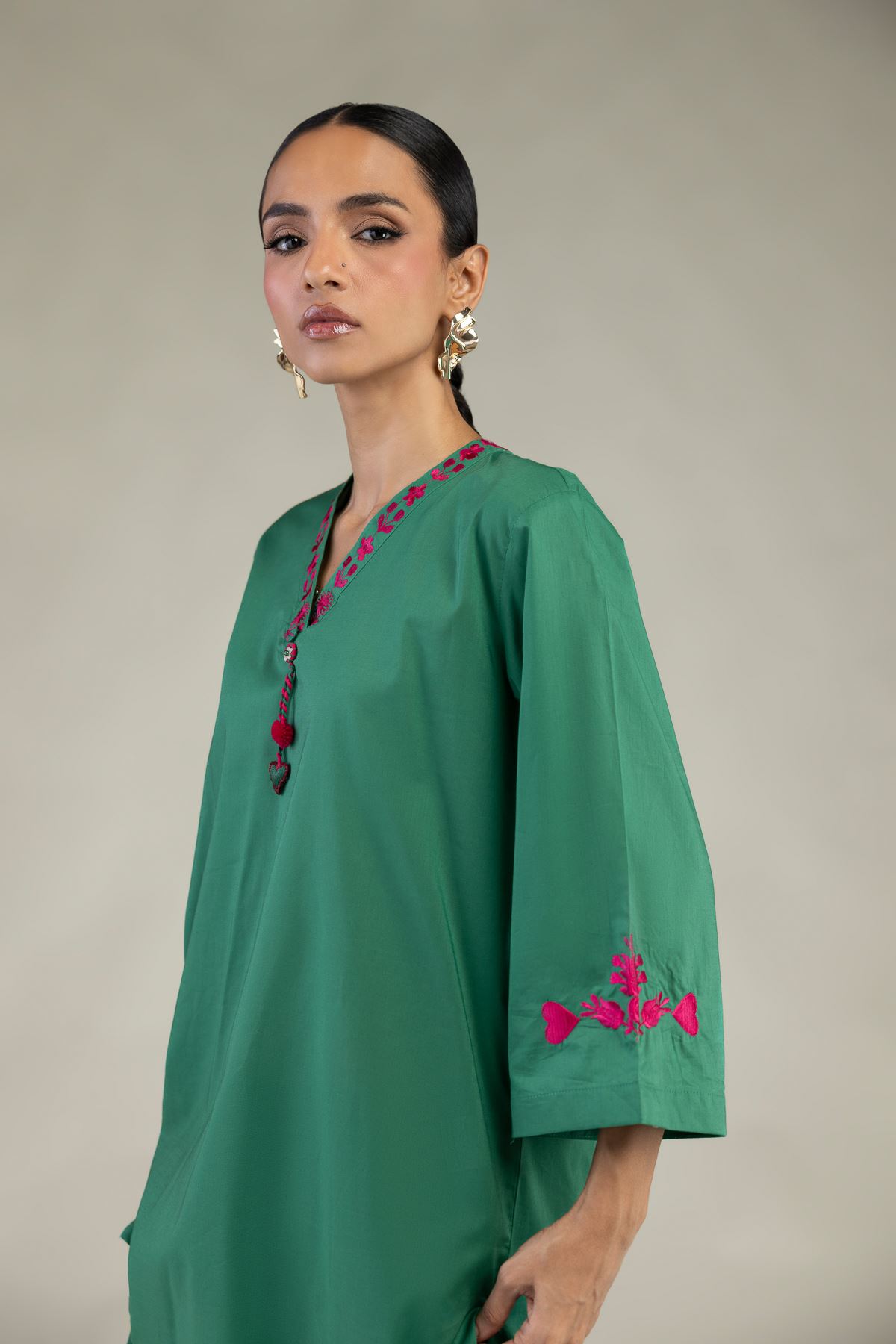 Embroidered Cambric Green Floral Kurta - 1-26-327-B-B1-VG