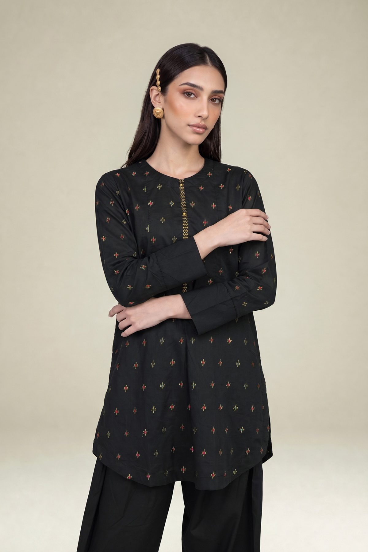 Embroidered Cambric Black Cambric Kurta - 1-26-102-A-F-VG
