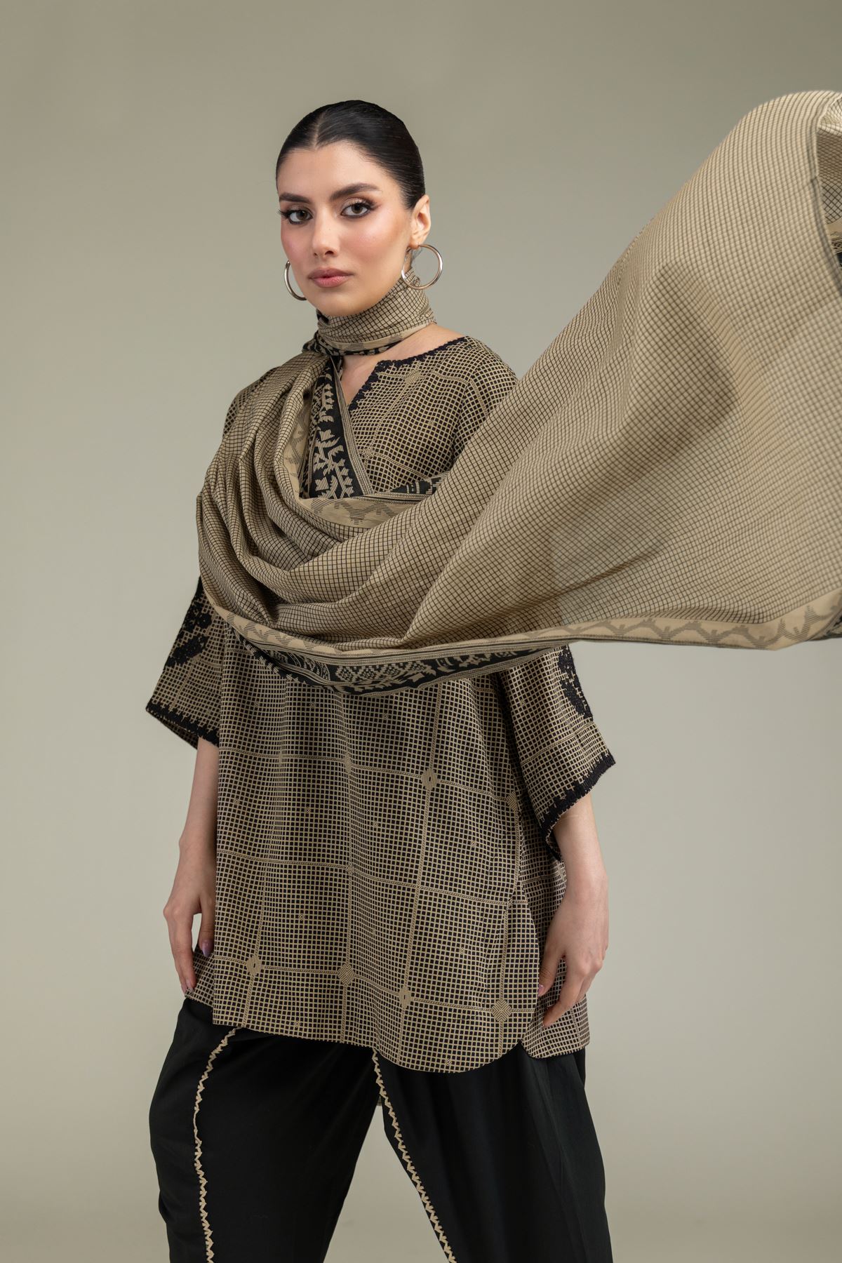Embroidered Lawn Beige Lawn Dupatta - 1-26-238-A-E1-VG