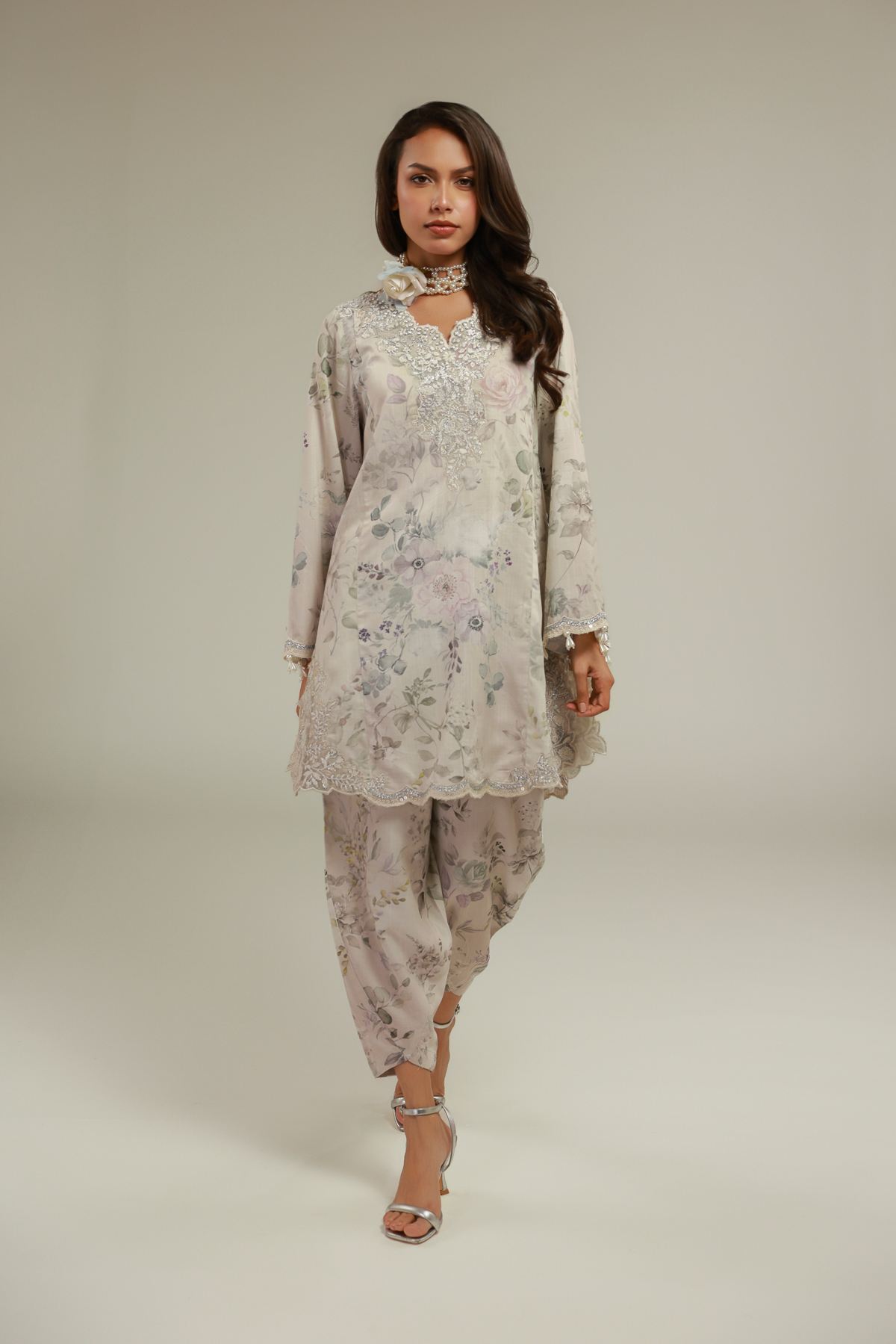 Embroidered Raw Silk Floral Co-ords Set - 1-26-122-A-A-VG