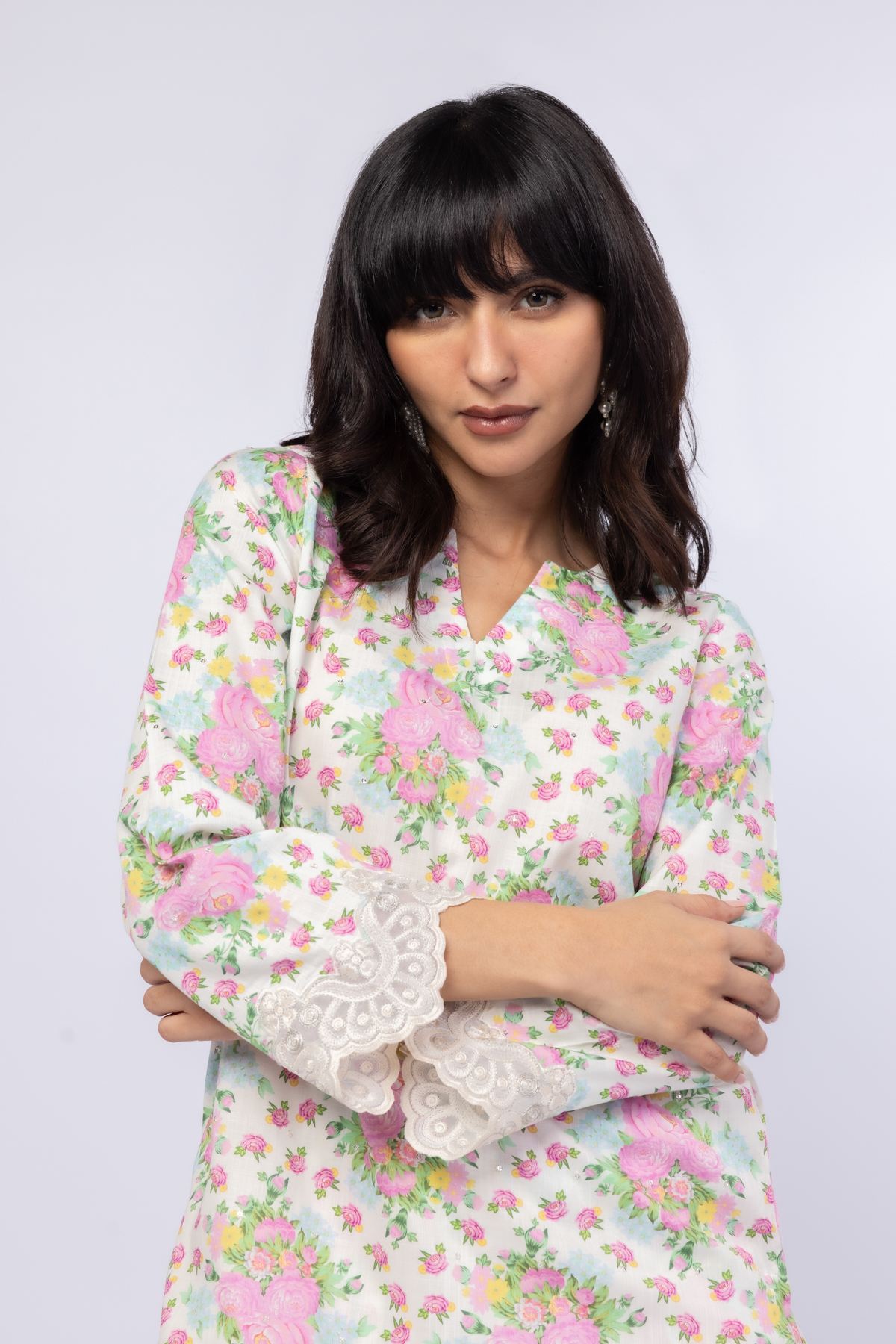 Embroidered Crosshatch Raw Silk Kurta - 25-05S23-08TA-VG